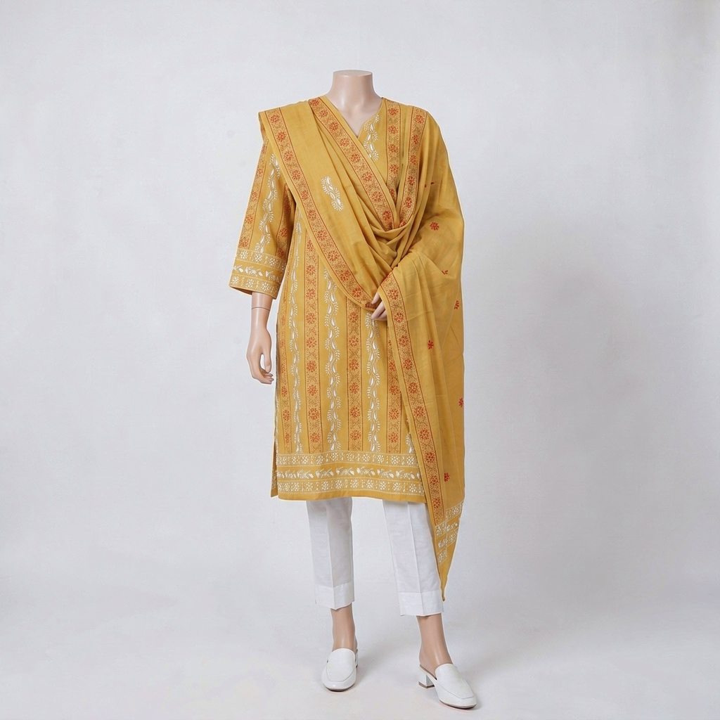 Block Print with Chikankari Unstiched | 2 PC Premium Lawn Collection - Image 2