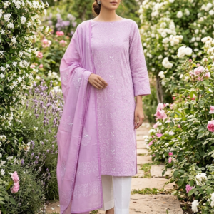 Blooming Lilac Pink Embroidered Lawn 2-Piece Unstitched Suit with Embroidered Dupatta | Premium Summer Collection