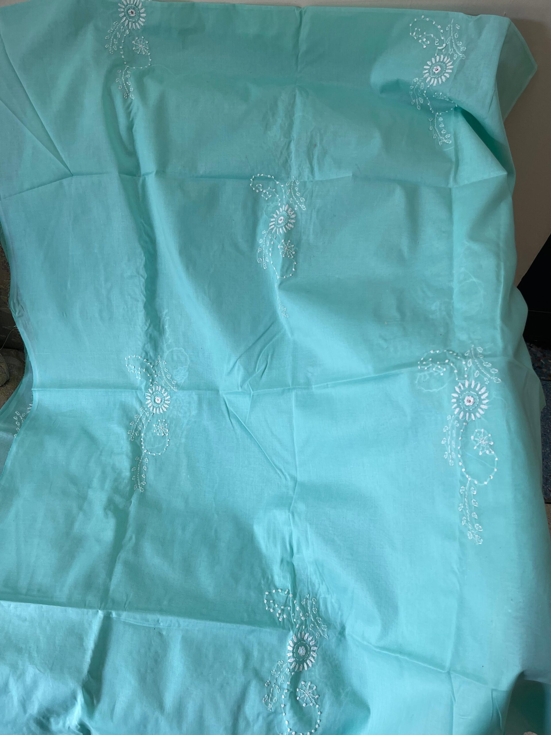 Sky Blue Handmade Chikankari Lawn Suit with Dupatta | 2 Piece Embroidered Pure Lawn Dress for Women - Image 3