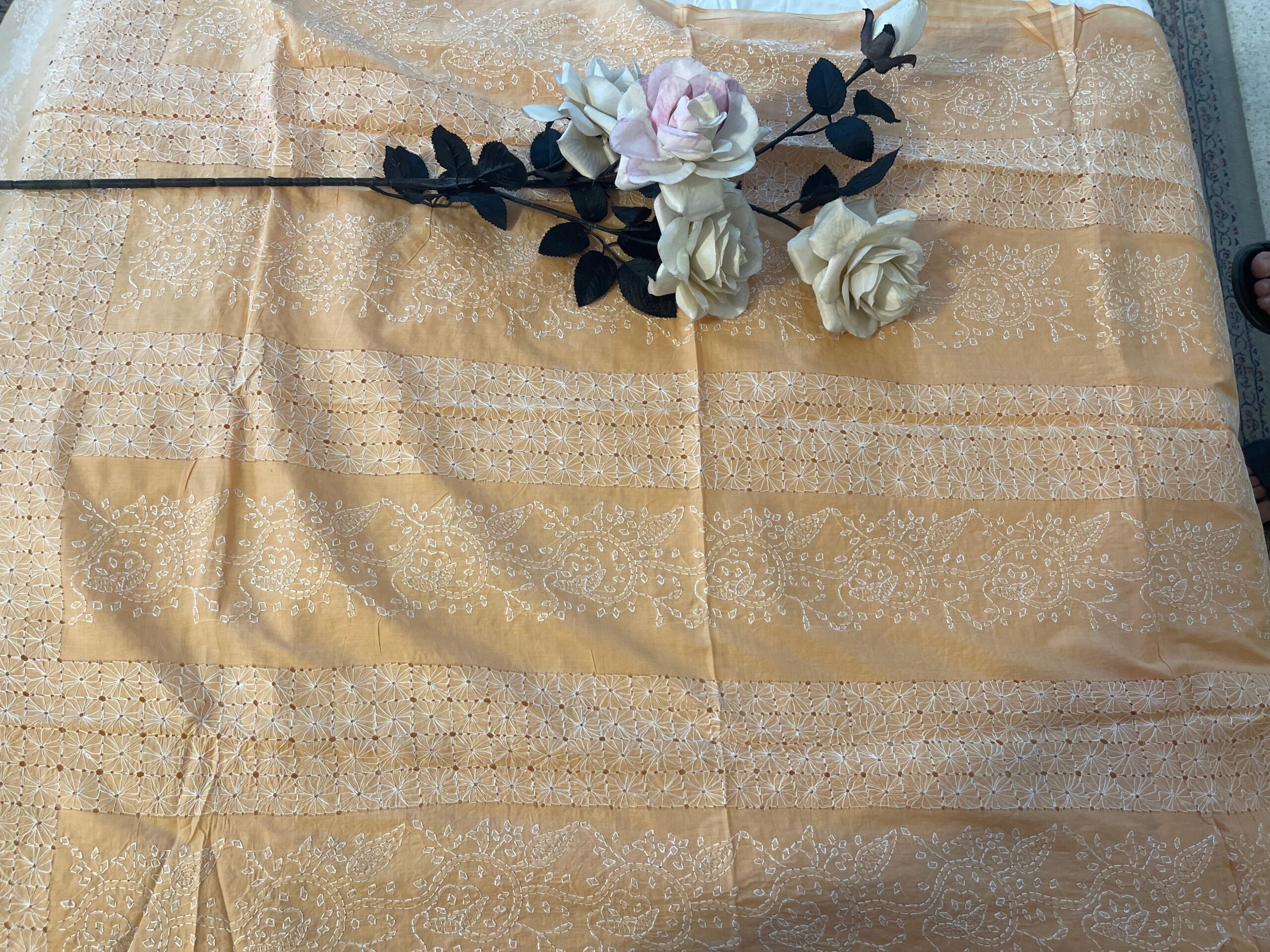Peach Beige Pure Lawn Handmade Chikankari Tarkashi Kurta | 3 Meter Unstitched Premium Summer Lawn - Image 2