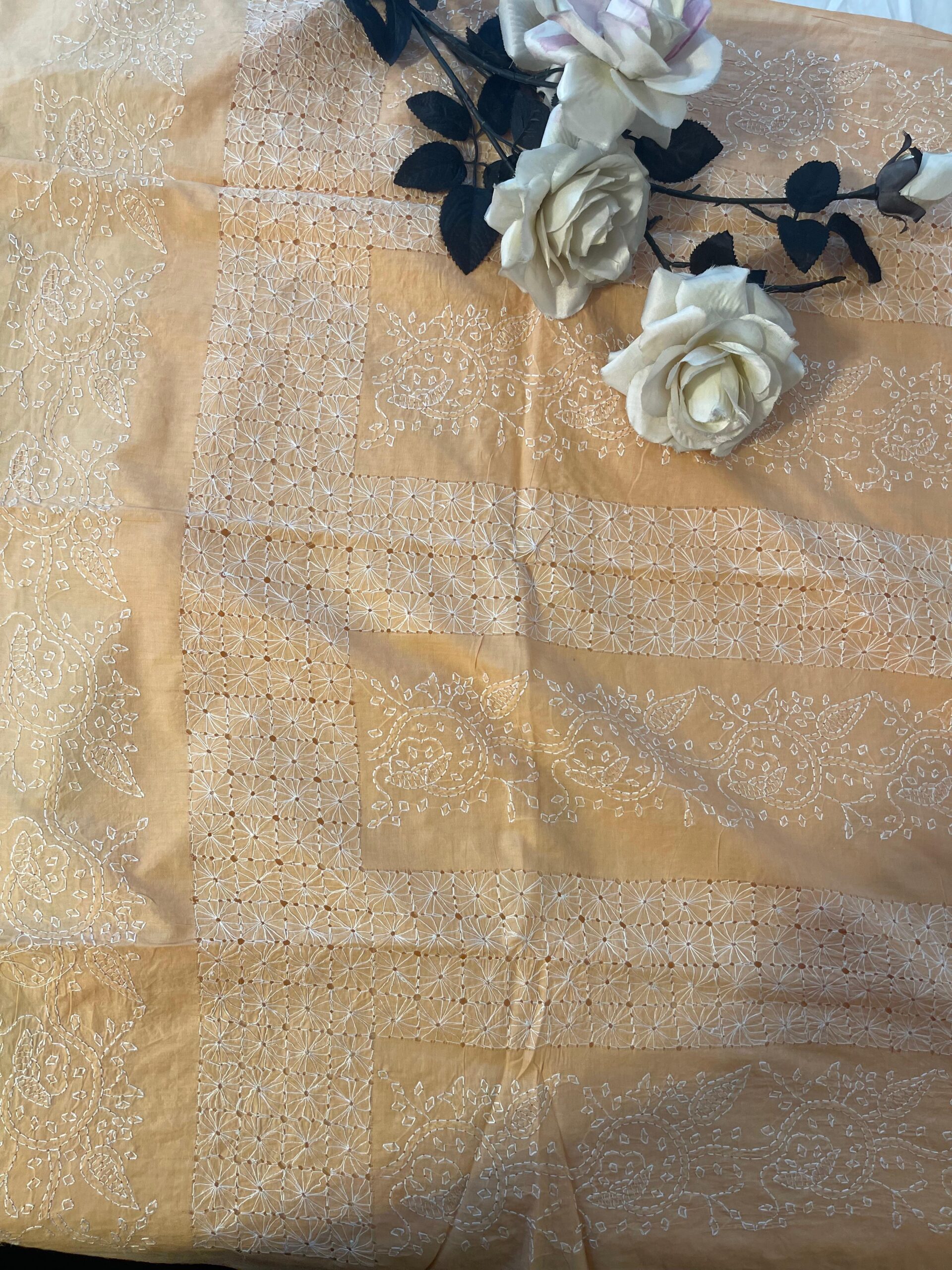 Peach Beige Pure Lawn Handmade Chikankari Tarkashi Kurta | 3 Meter Unstitched Premium Summer Lawn - Image 3