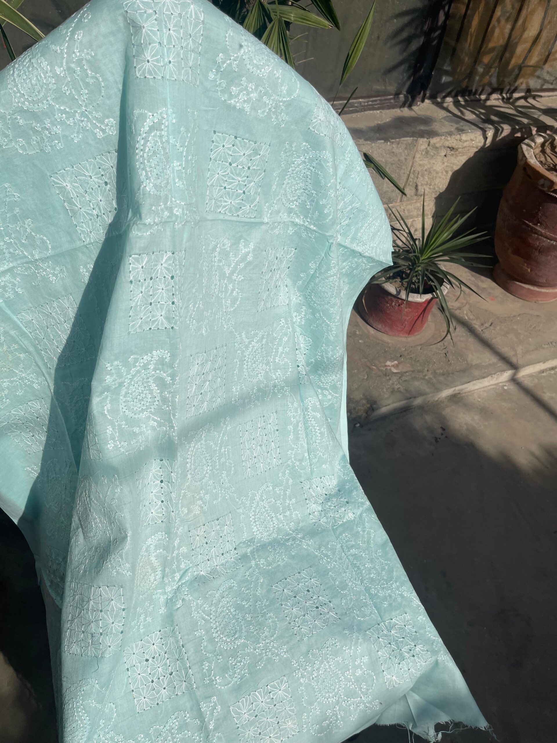 Soft Light Blue Pure Lawn Handmade Chikankari Tarkashi Kurta | 3 Meter Unstitched Premium Summer Lawn - Image 5