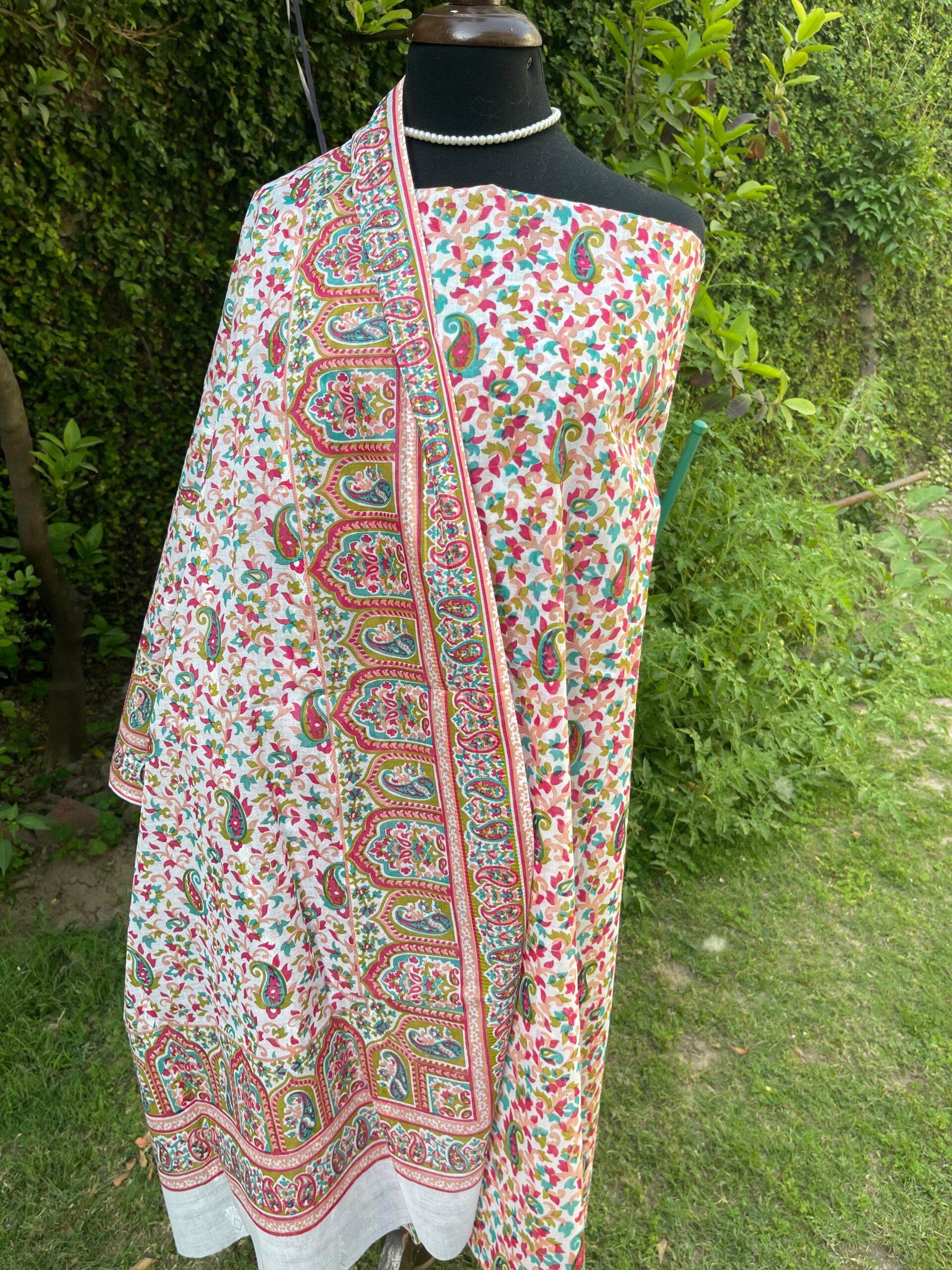 Handmade Multi Block Printed Lawn Suit with Brochia Dupatta - Image 3