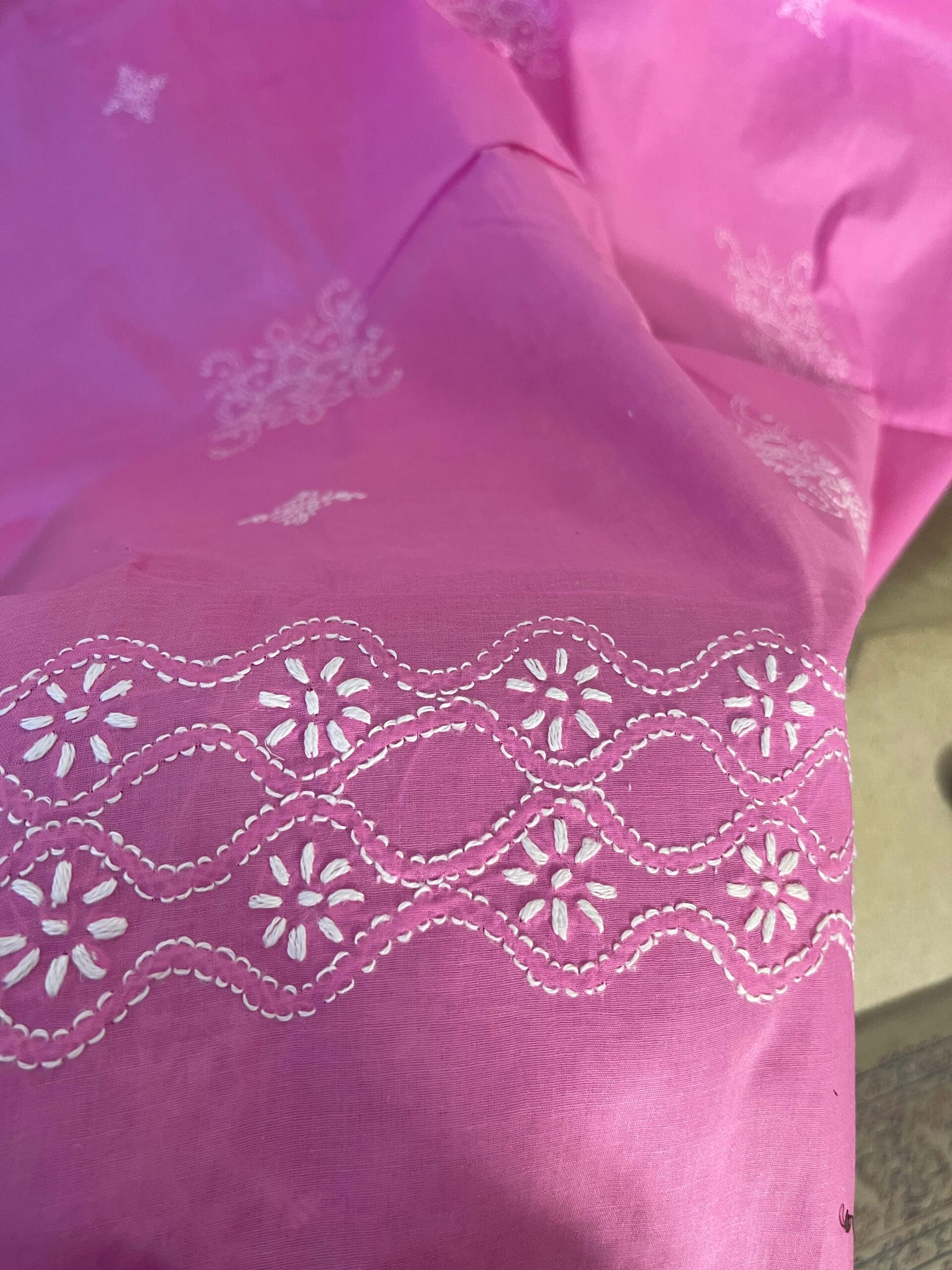 Orchid Pink Handmade Chikankari Shirt & Dupatta | Unstitched Pure Lawn Summer Suit - Image 5