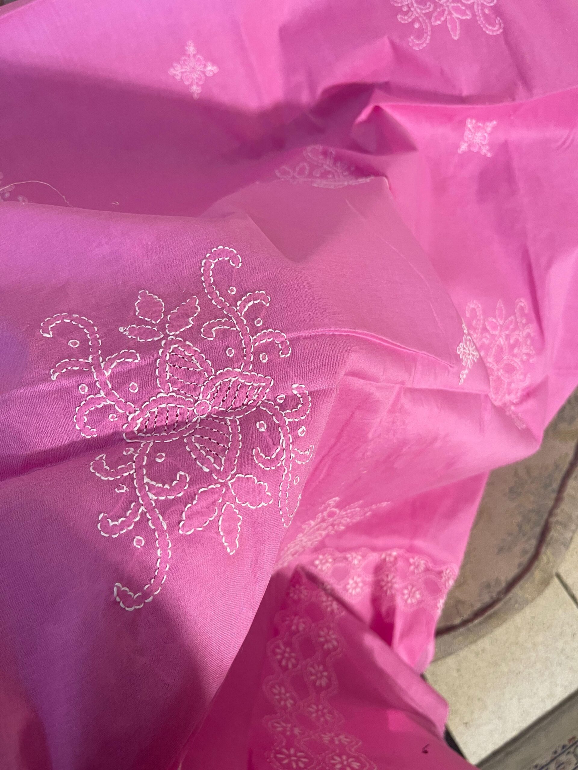 Orchid Pink Handmade Chikankari Shirt & Dupatta | Unstitched Pure Lawn Summer Suit - Image 6