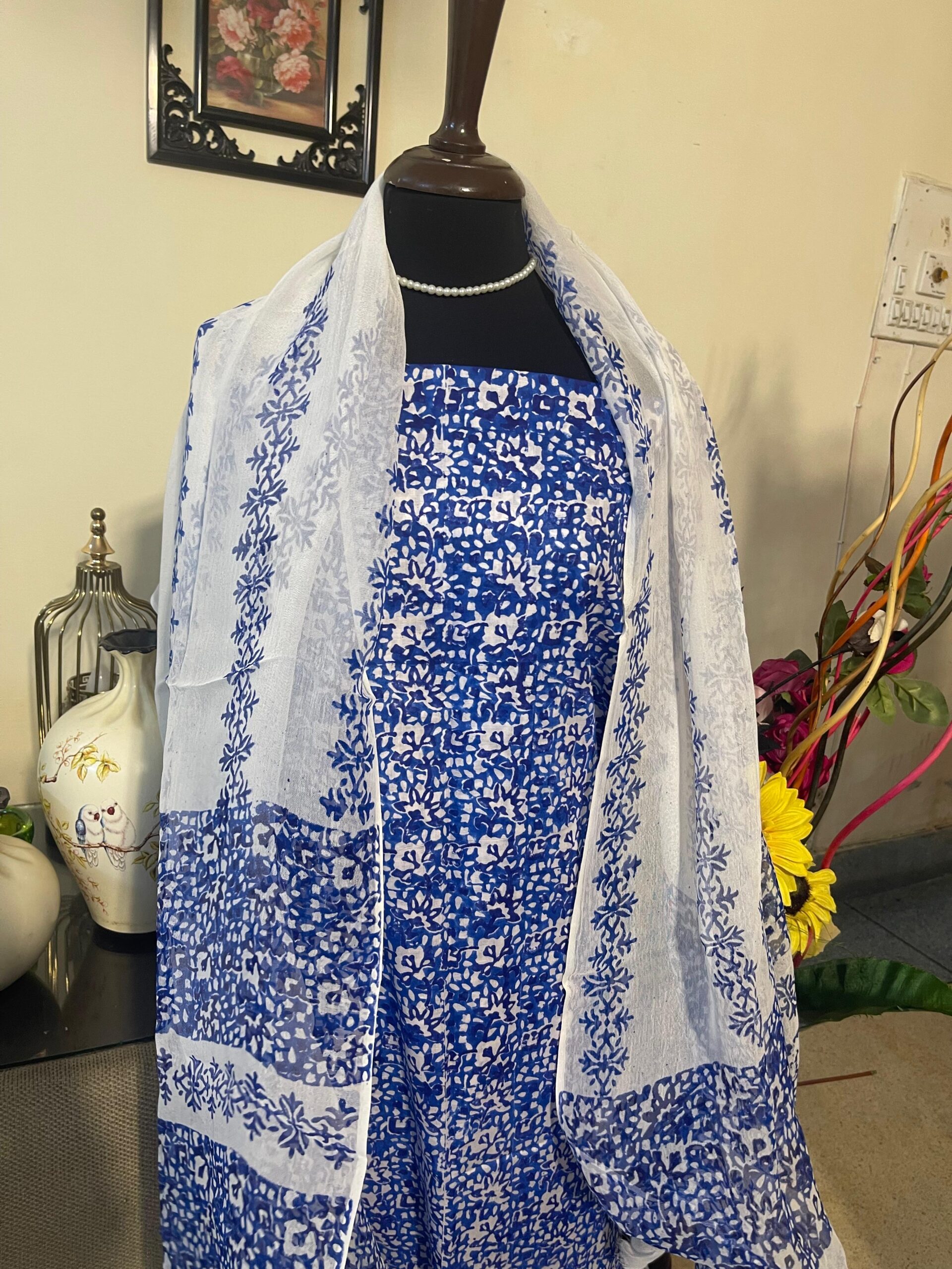 Royal Blue Block Printed Lawn Suit with Soft Chiffon Dupatta | Premium Unstitched 2 Piece - Image 2