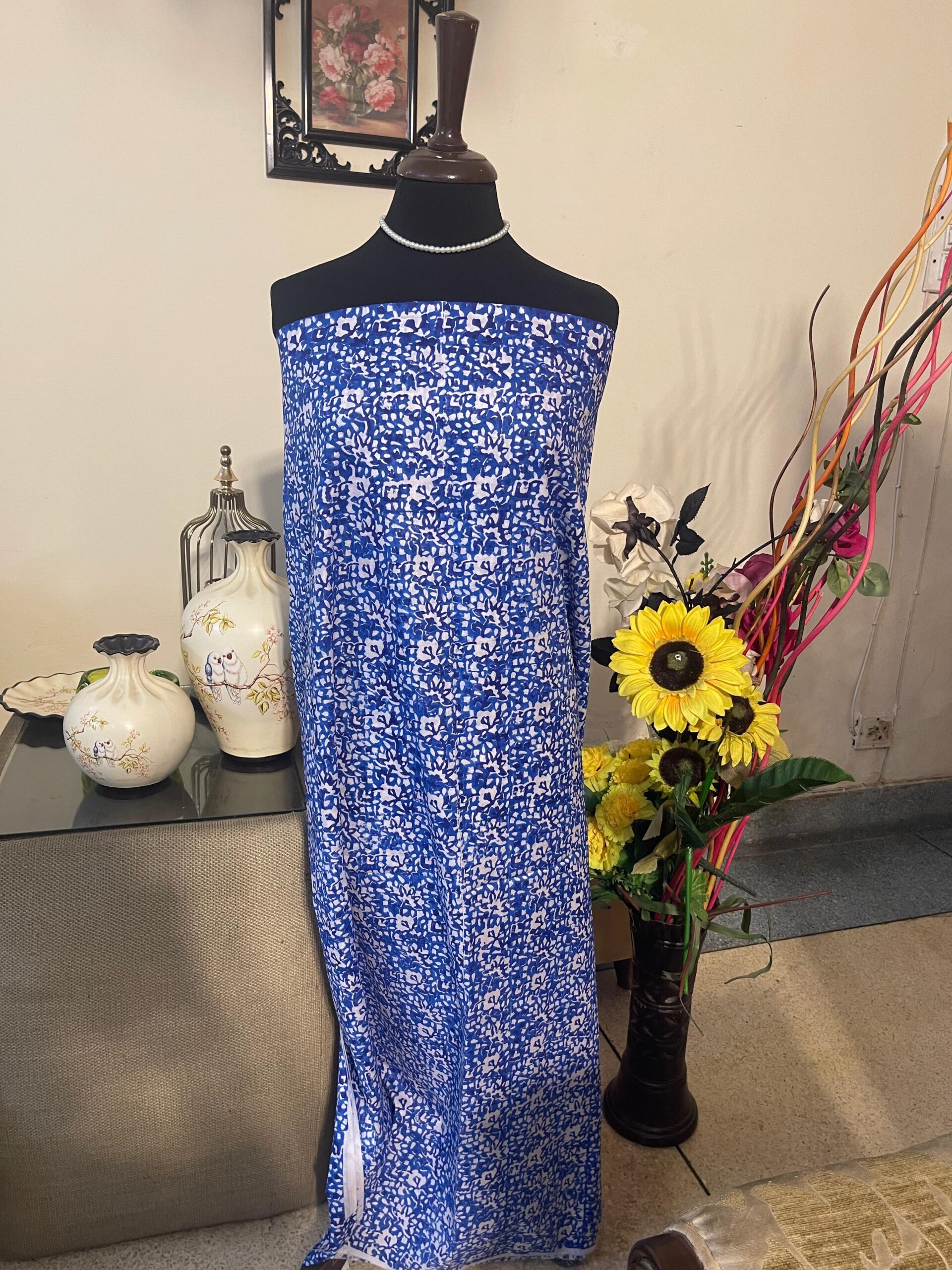 Royal Blue Block Printed Lawn Suit with Soft Chiffon Dupatta | Premium Unstitched 2 Piece - Image 3