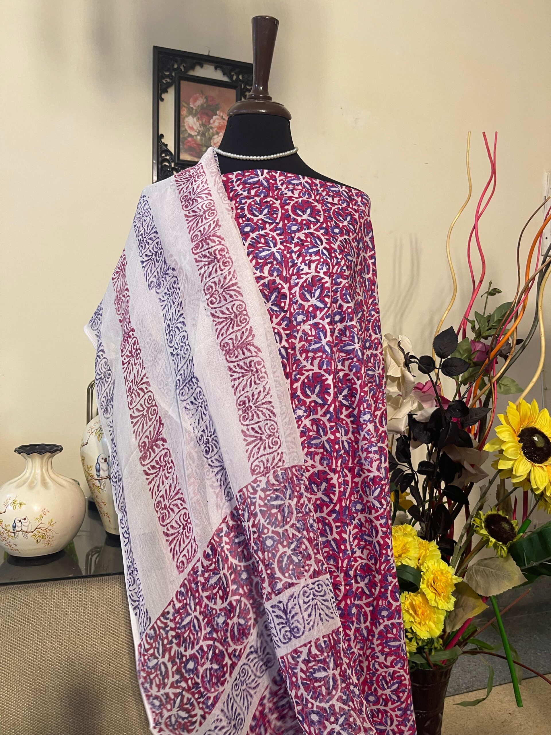 Berry Purple Block Printed Lawn Suit with Soft Chiffon Dupatta | Premium Unstitched 2 Piece - Image 3