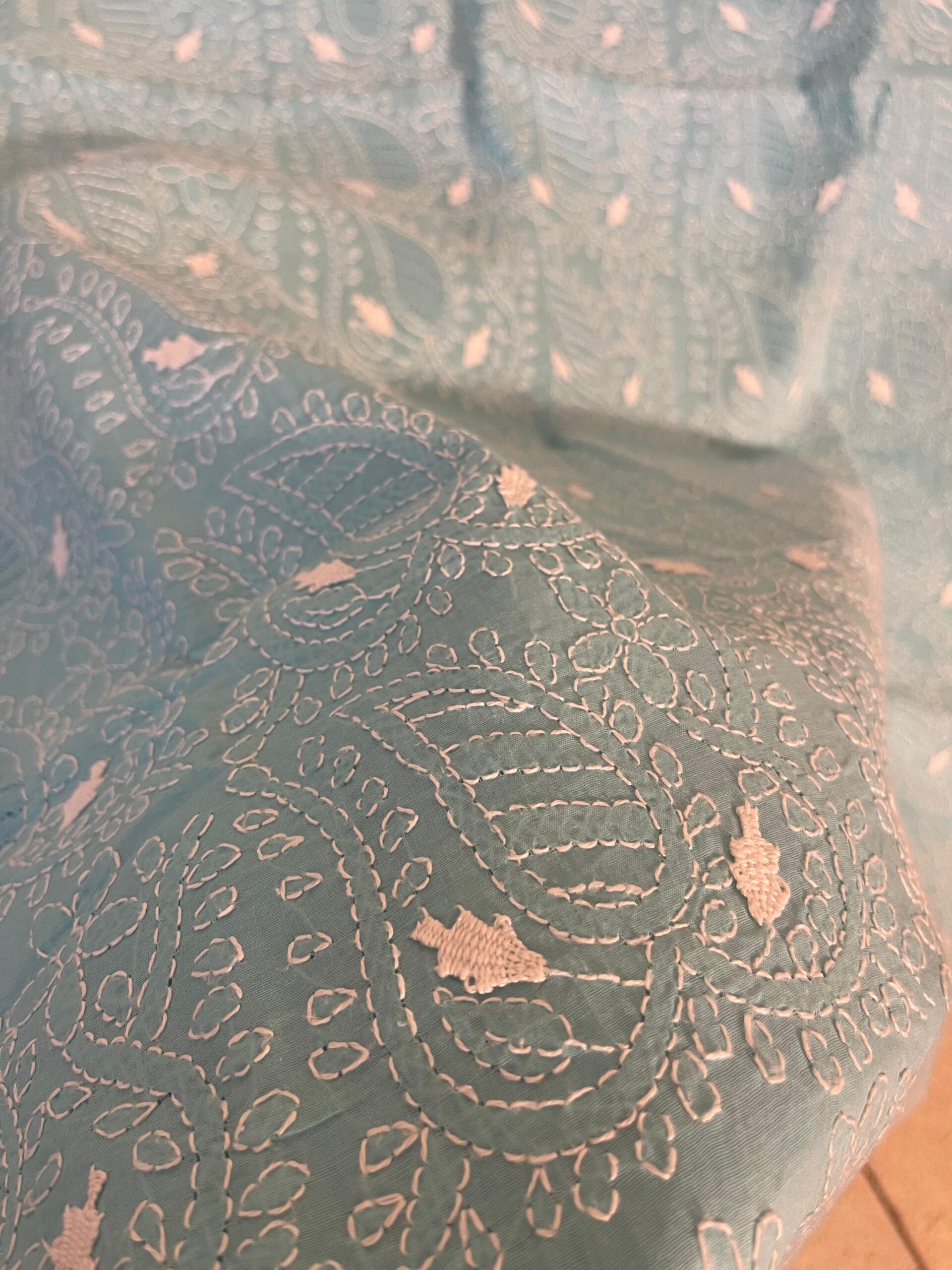 Light Blue Handmade Chikankari Shirt & Dupatta | Unstitched Pure Lawn Summer Suit - Image 3