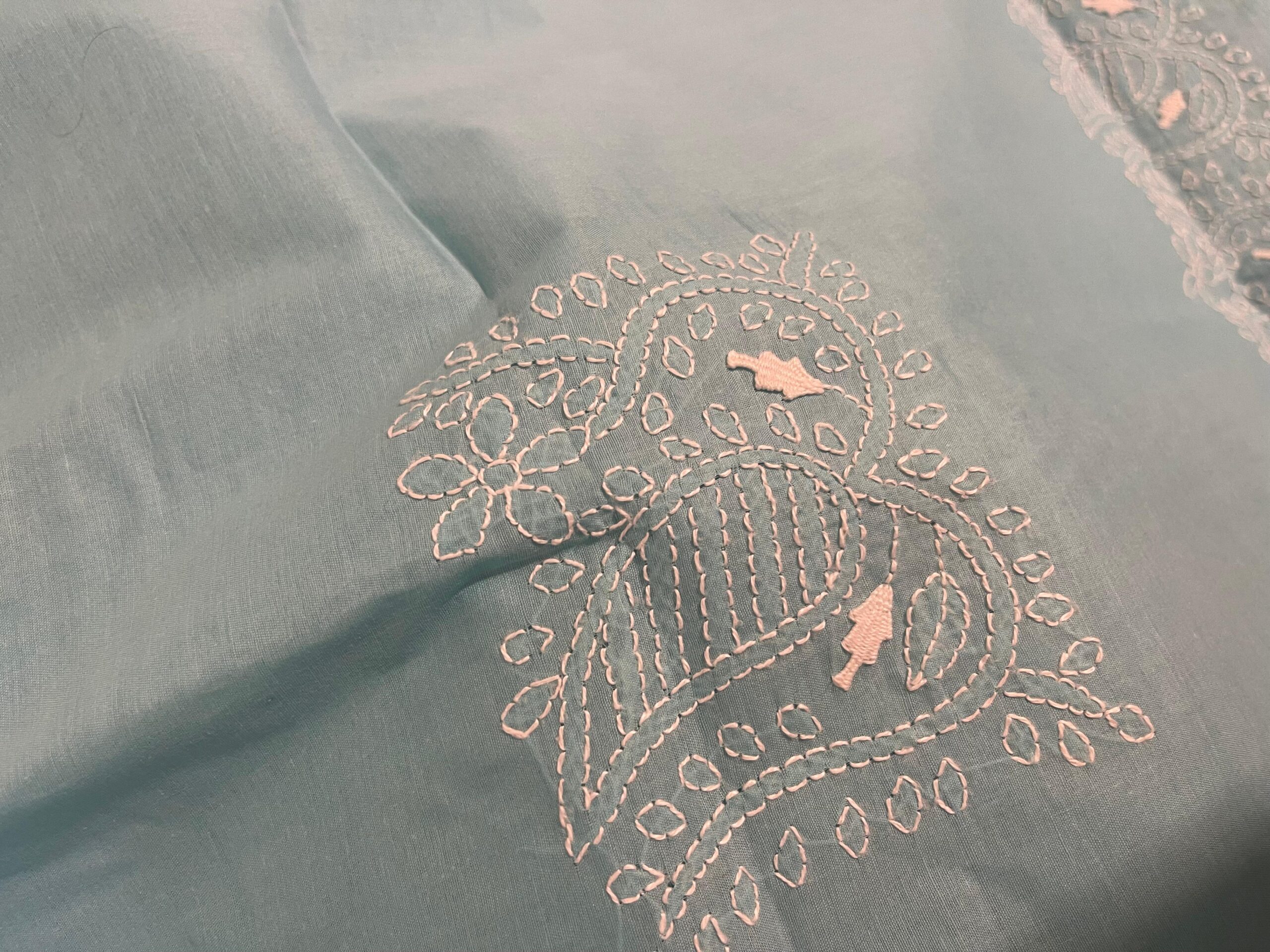Light Blue Handmade Chikankari Shirt & Dupatta | Unstitched Pure Lawn Summer Suit - Image 4