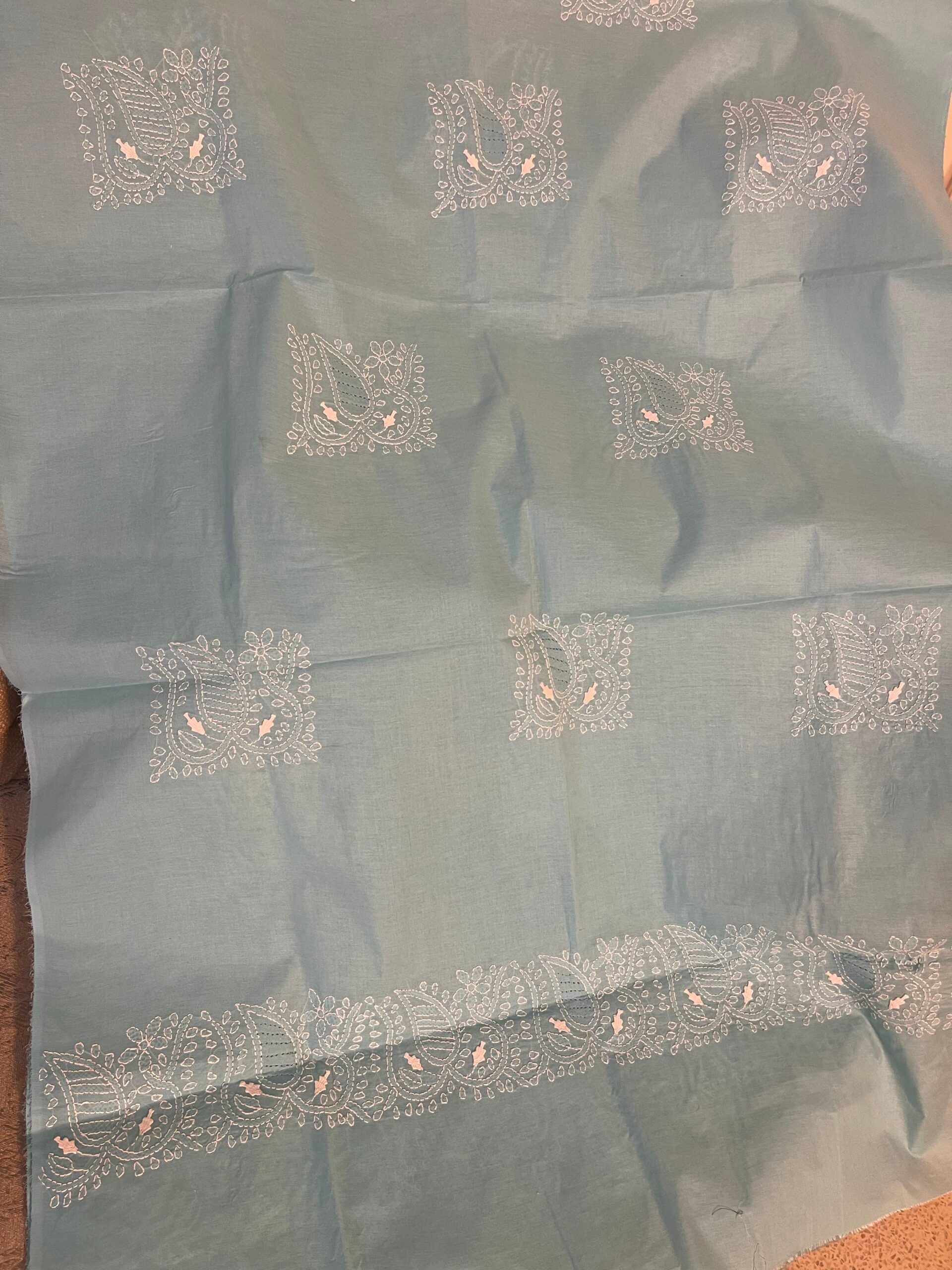 Light Blue Handmade Chikankari Shirt & Dupatta | Unstitched Pure Lawn Summer Suit - Image 5