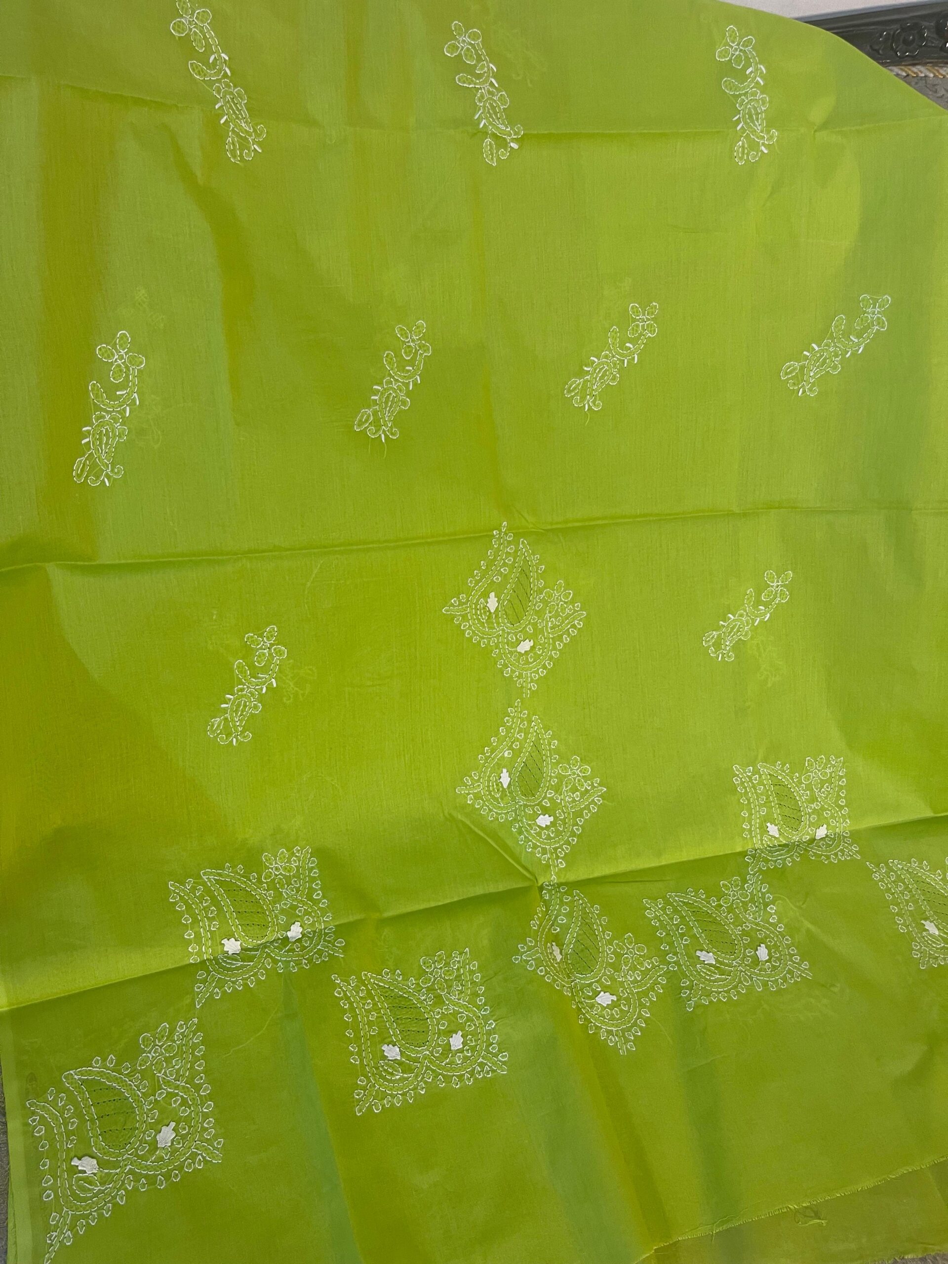 Pistachio Green Handmade Chikankari Shirt & Dupatta | Unstitched Pure Lawn Suit - Image 2