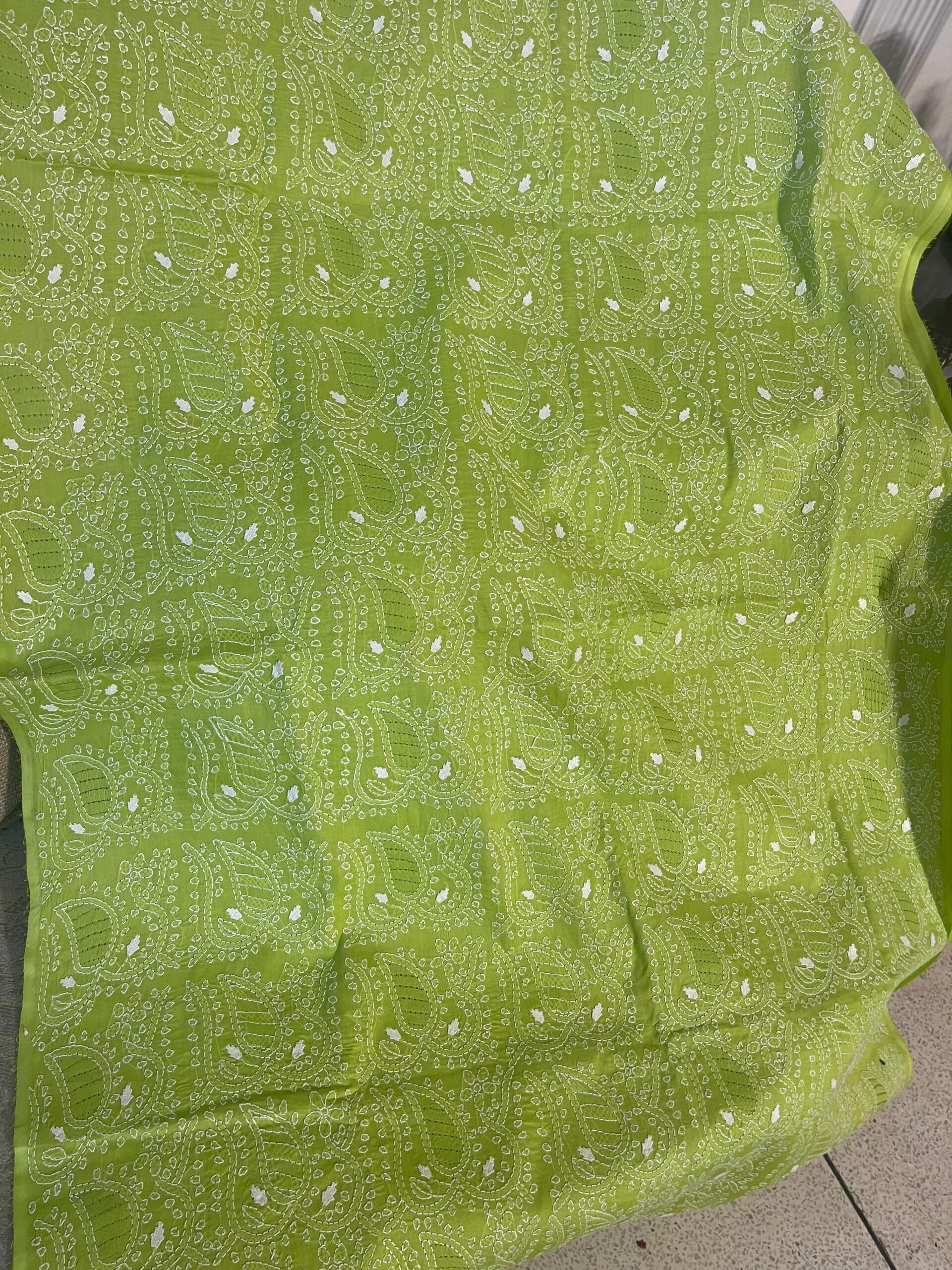 Pistachio Green Handmade Chikankari Shirt & Dupatta | Unstitched Pure Lawn Suit - Image 4
