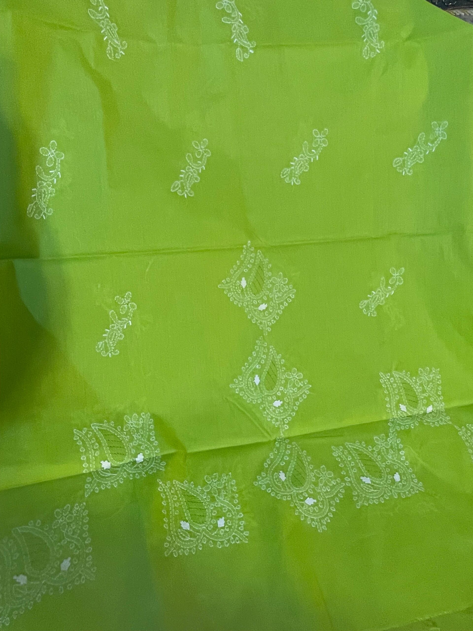 Pistachio Green Handmade Chikankari Shirt & Dupatta | Unstitched Pure Lawn Suit - Image 6