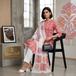 Rust Orange & Berry Block Printed Lawn Suit with Soft Chiffon Dupatta | Premium Unstitched 2 Piece