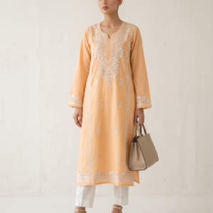 Peach Handmade Kacha Tanka Embroidered Unstitched Lawn Shirt | Premium Women's Summer Kurta Fabric