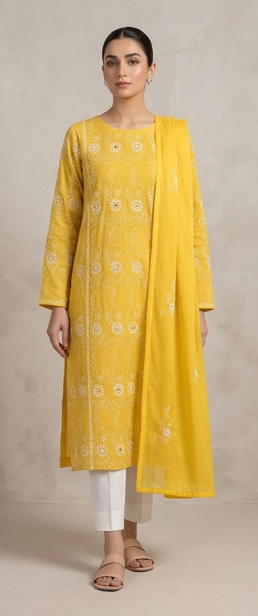 sunflower-yellow-2-piece-handmade-embroidered-lawn-suit-with-dupatta-mini-shisha-french-knot-chikankari-premium-pure-lawn
