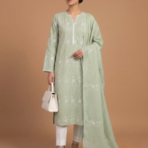 Pale Green Handmade Chikankari Lawn Suit with Dupatta | 2 Piece Unstitched Embroidered Lawn Dress for Women