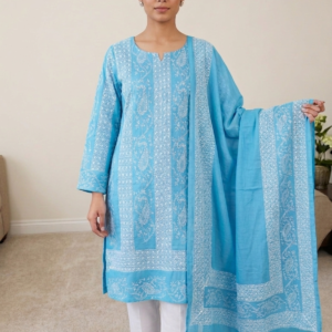 Sky Blue Taarkashi & Handmade Chikankari Premium Pure Lawn Unstitched 3 Piece Suit with Embroidered Dupatta