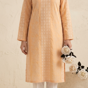 Peach Beige Pure Lawn Handmade Chikankari Tarkashi Kurta | 3 Meter Unstitched Premium Summer Lawn