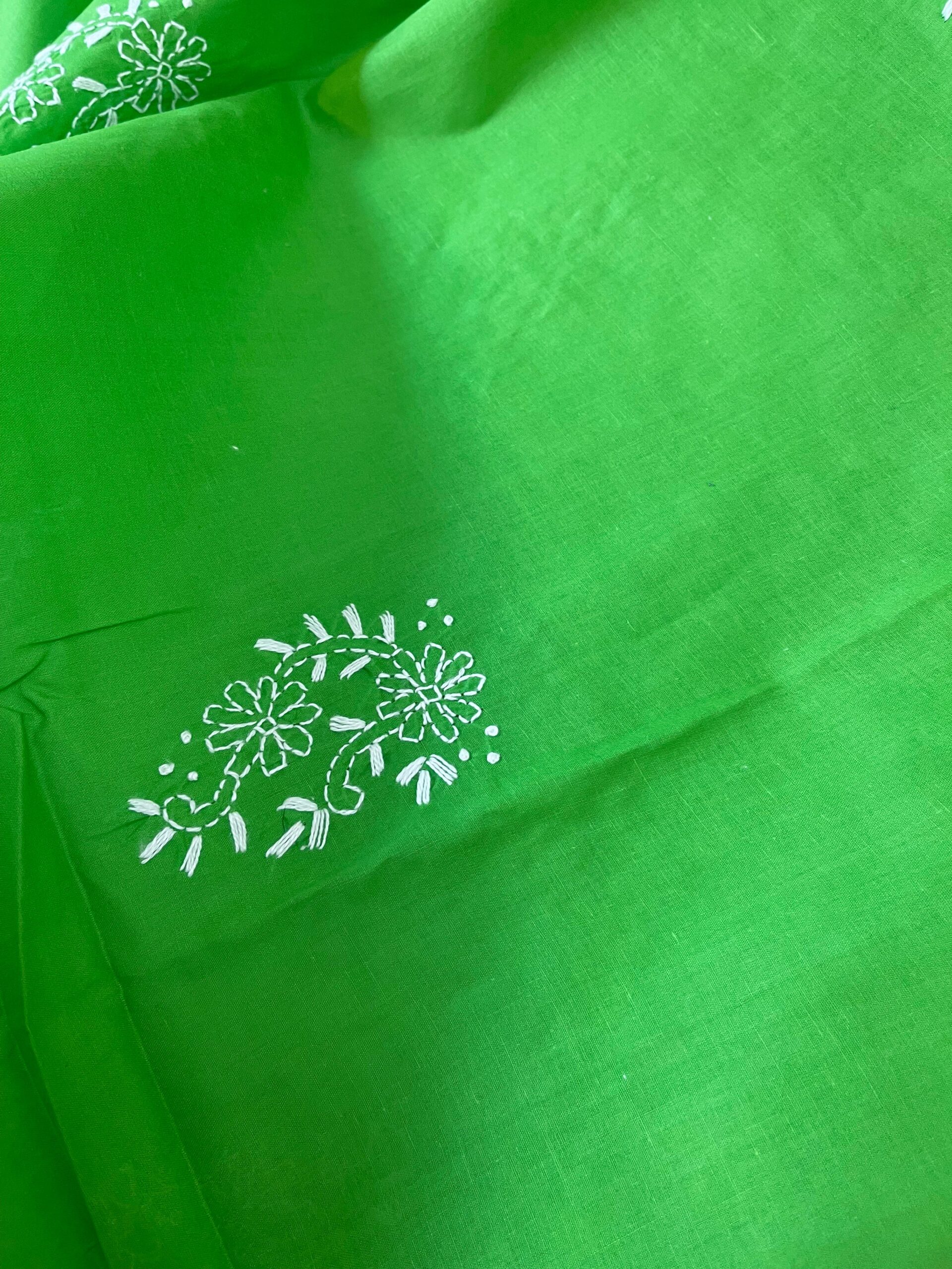 Parrot Green Handmade Chikankari Shirt & Dupatta | Unstitched Pure Lawn Suit - Image 3