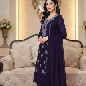 Royal Blue Mukesh Kamdani Shaffon Suit with Hand Embellishment | Kaar-e-Nakh
