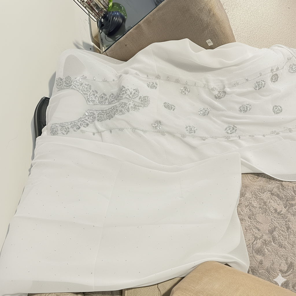 White Mukesh Kamdani Shaffon Suit with Hand Embellishment | Kaar-e-Nakh - Image 2