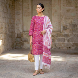 Magenta Pink Block Printed Pure Lawn Shirt & Dupatta | Unstitched 2 Piece Summer Collection