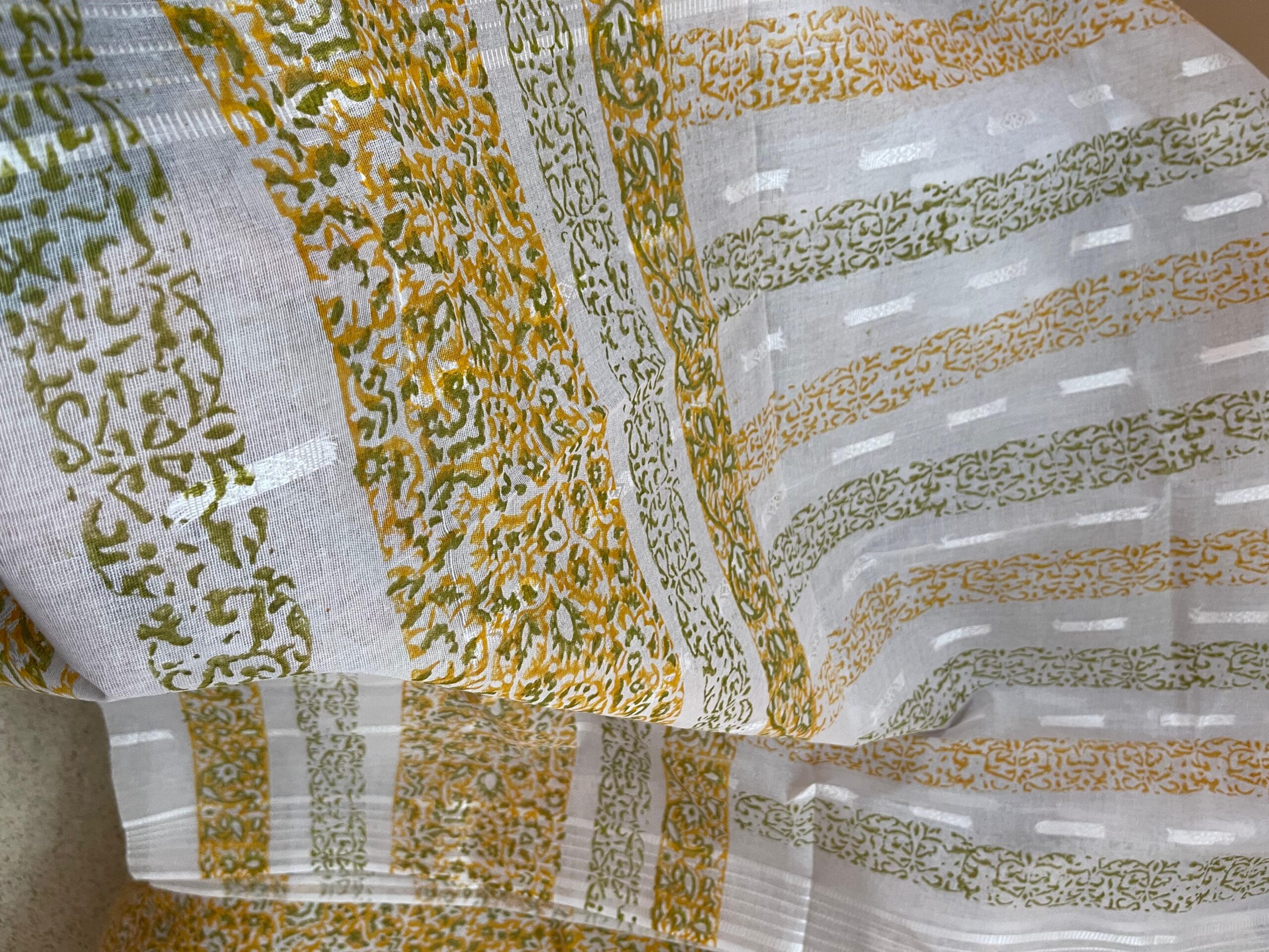 Mustard & Olive Green Hand Block Printed Pure Lawn Suit with White Broshia Dupatta – Organic Color Collection - Image 3
