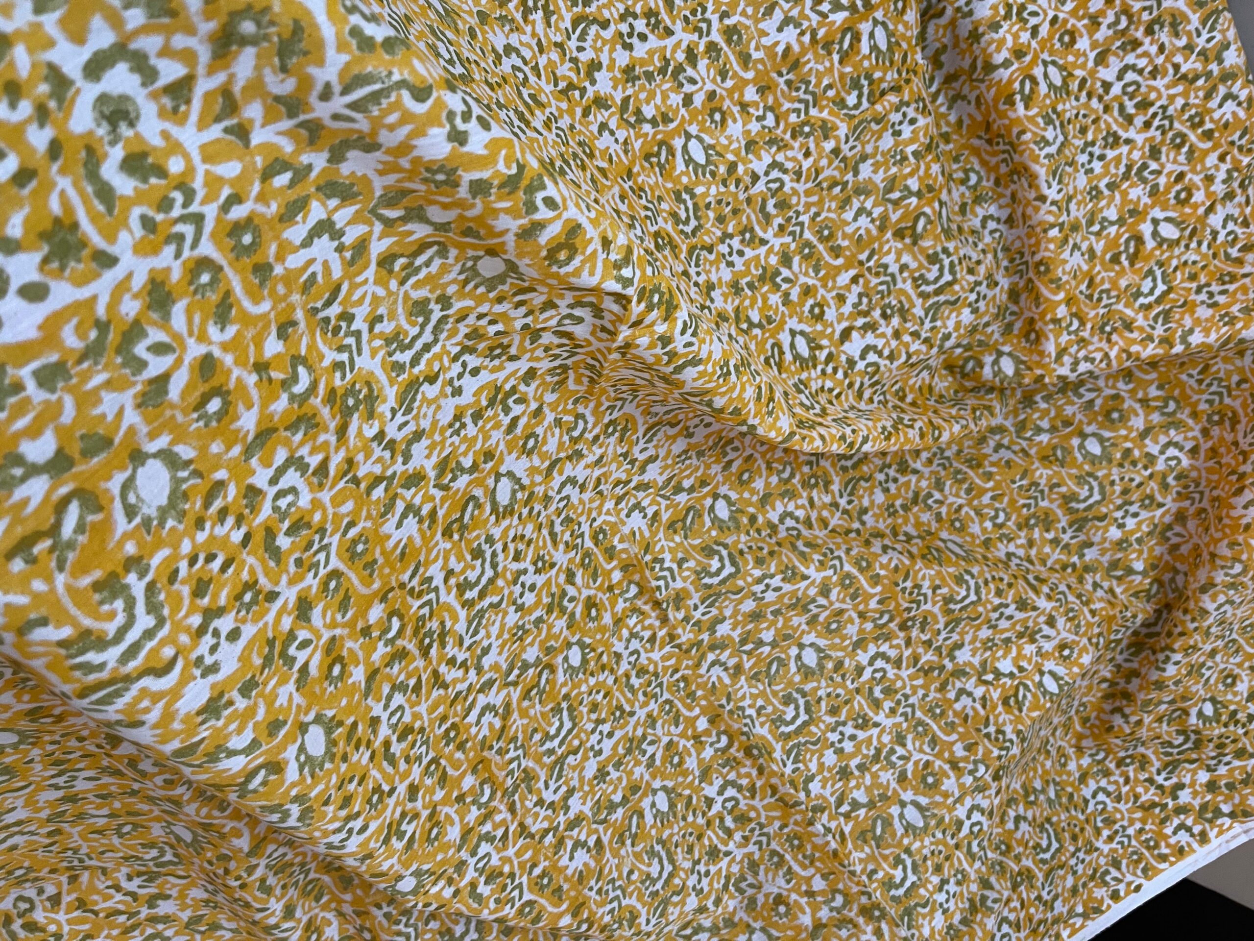 Mustard & Olive Green Hand Block Printed Pure Lawn Suit with White Broshia Dupatta – Organic Color Collection - Image 4