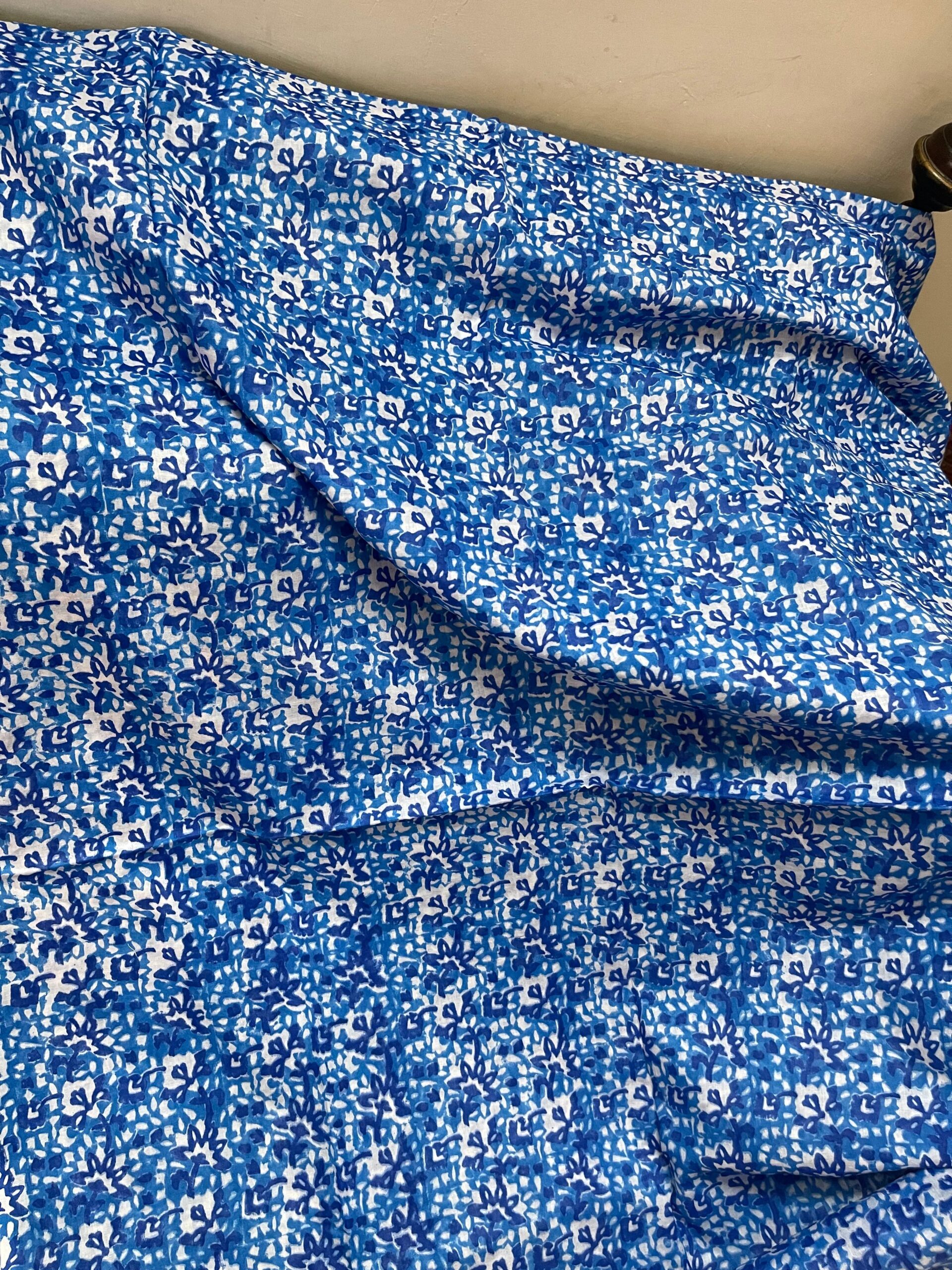 Royal Blue with White Block Print Pure Lawn Unstitched Suit | White with Royal Blue Block Print Broshia Dupatta - Image 3