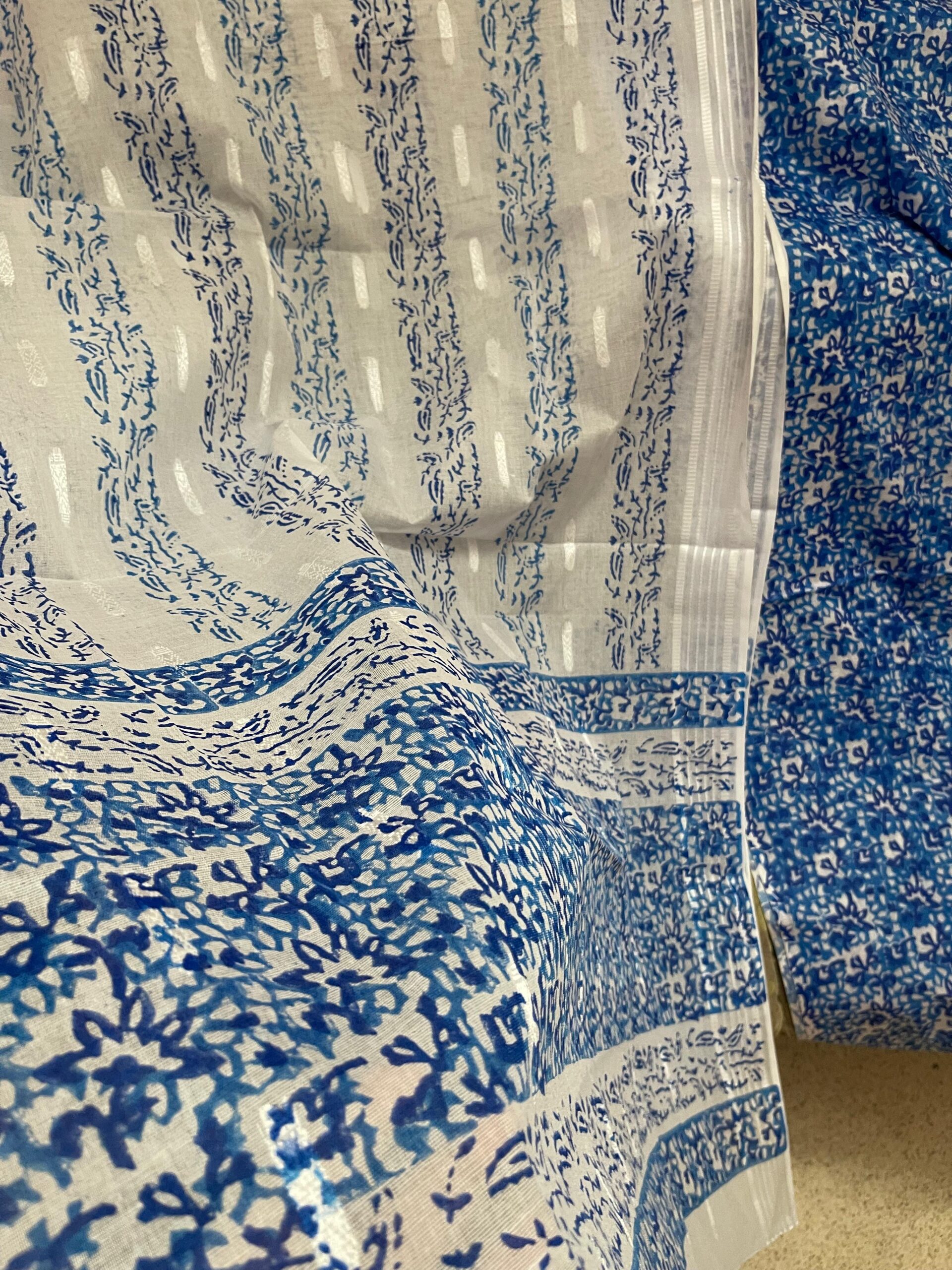Royal Blue with White Block Print Pure Lawn Unstitched Suit | White with Royal Blue Block Print Broshia Dupatta - Image 5