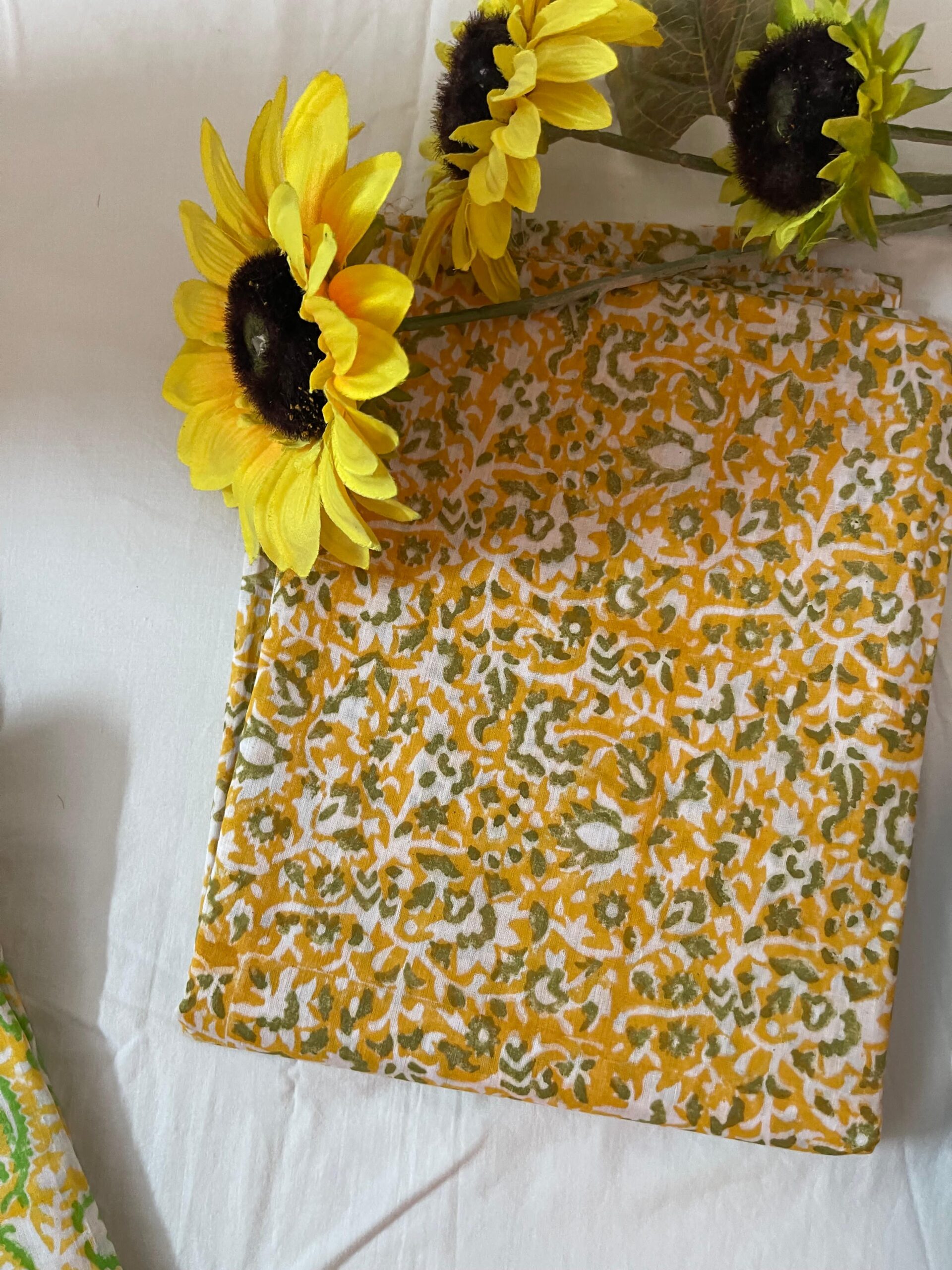 Mustard & Olive Green Hand Block Printed Pure Lawn Suit with White Broshia Dupatta – Organic Color Collection - Image 5
