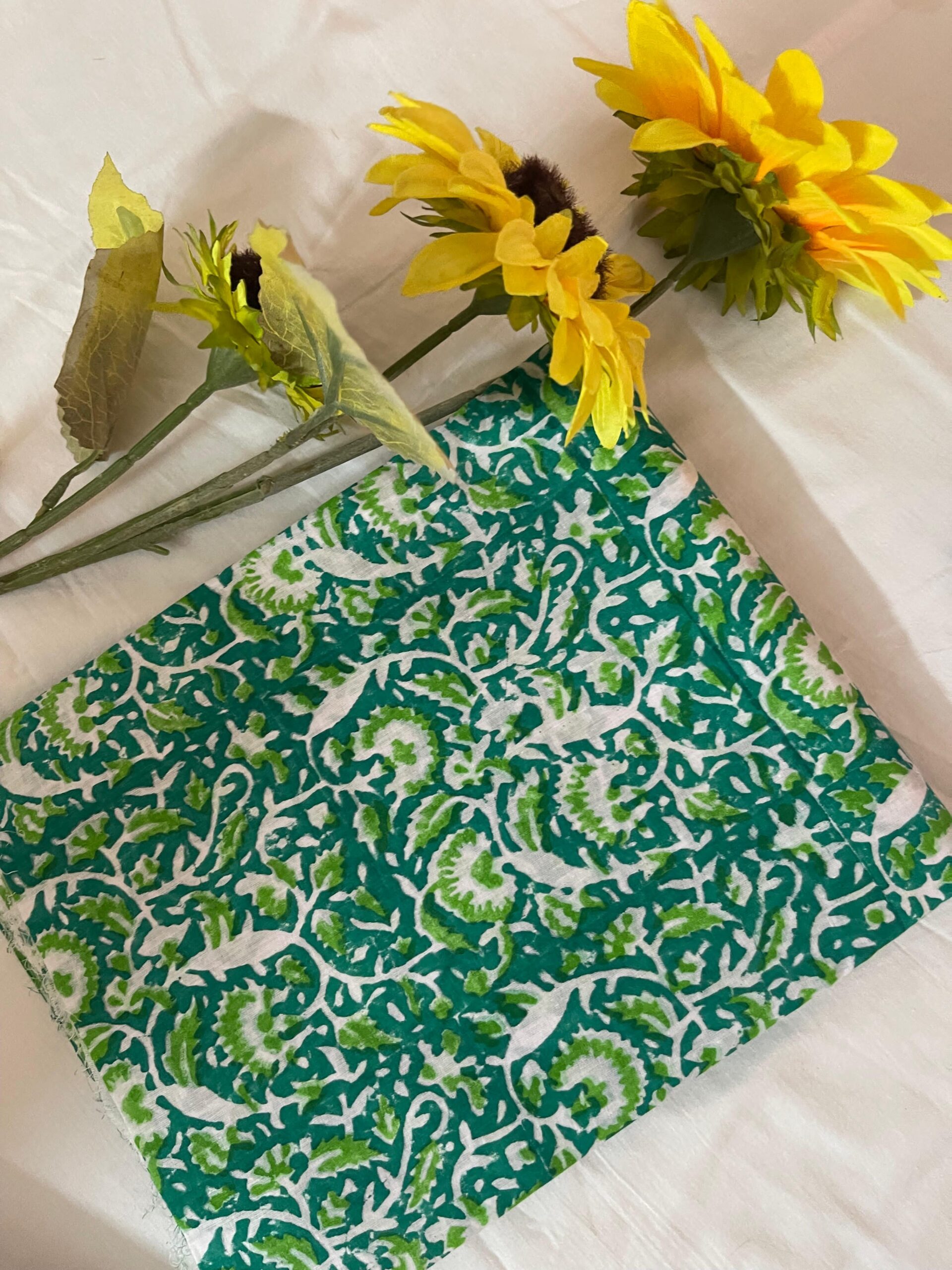 Emerald Green with Light Green & White Floral Paisley Print Pure Lawn Unstitched Suit | White Broshia Dupatta - Image 6