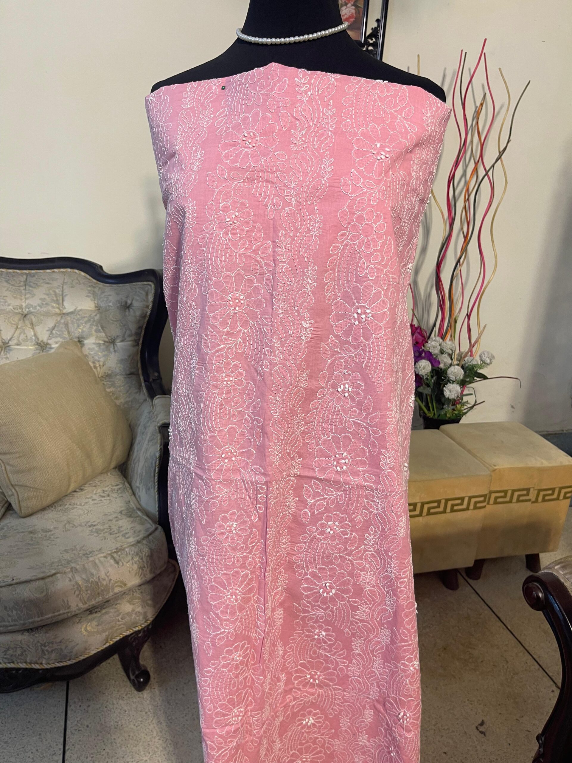 Blush Pink Chikankari Embroidered Lawn 2 Piece Unstitched Suit with Embroidered Dupatta - Image 2