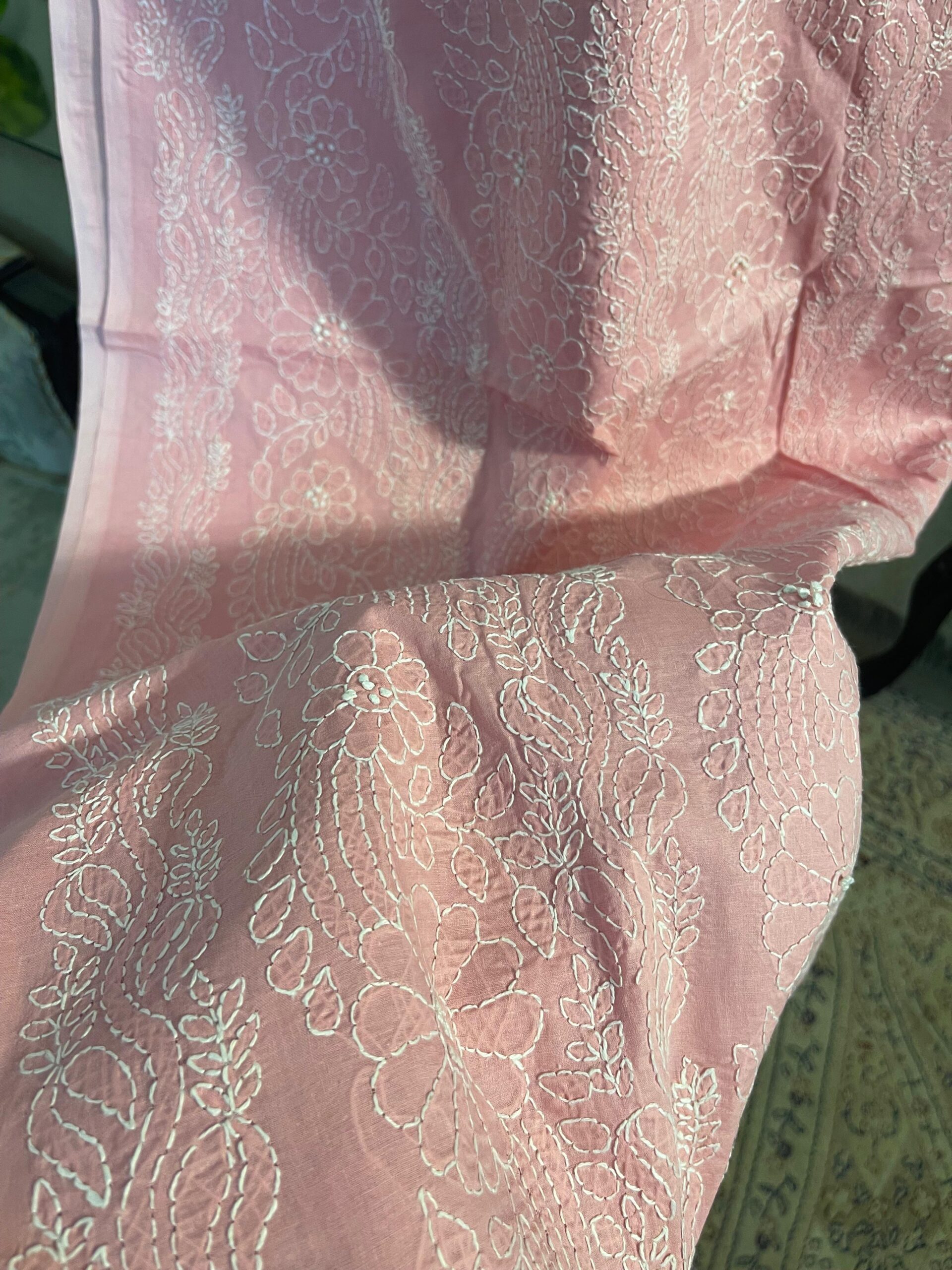 Blush Pink Chikankari Embroidered Lawn 2 Piece Unstitched Suit with Embroidered Dupatta - Image 4