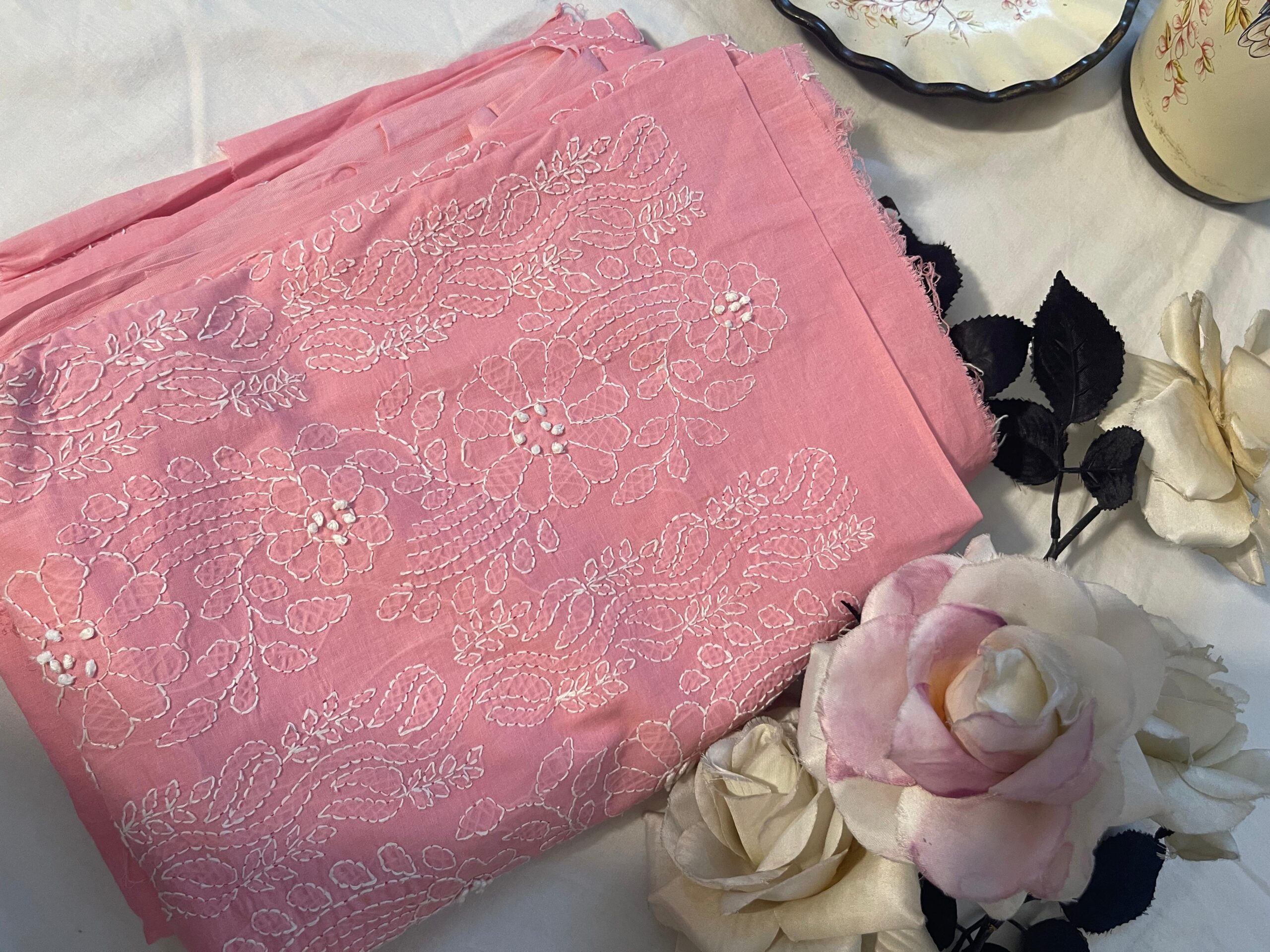 Blush Pink Chikankari Embroidered Lawn 2 Piece Unstitched Suit with Embroidered Dupatta - Image 6