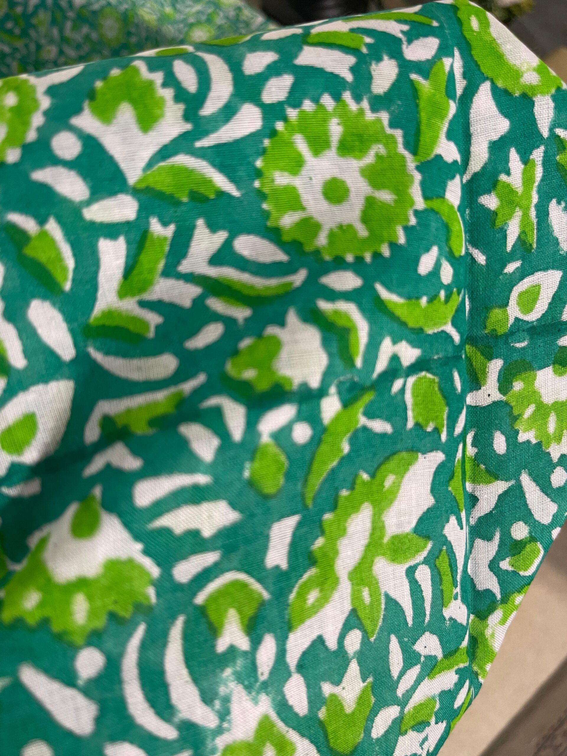 Teal Green with Lime Green & White Floral Block Print Lawn Unstitched Suit | White Lawn Dupatta - Image 2