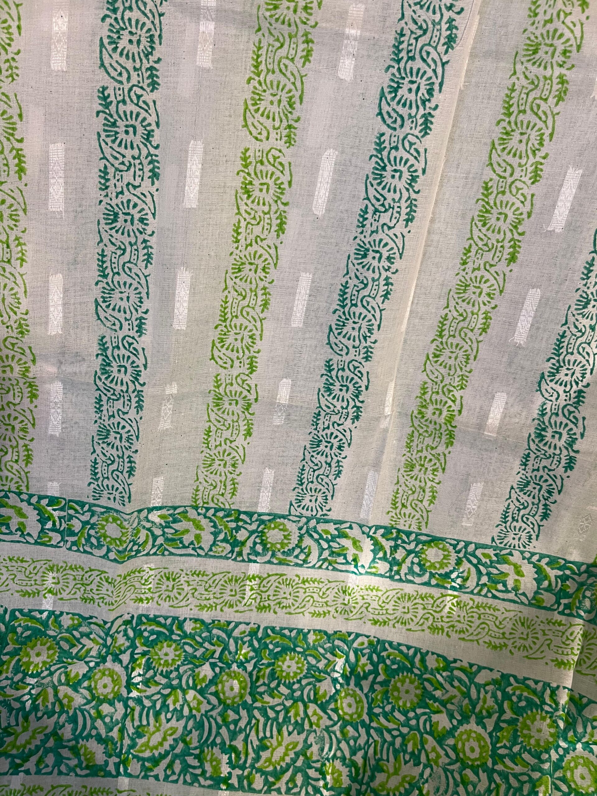 Teal Green with Lime Green & White Floral Block Print Lawn Unstitched Suit | White Lawn Dupatta - Image 3