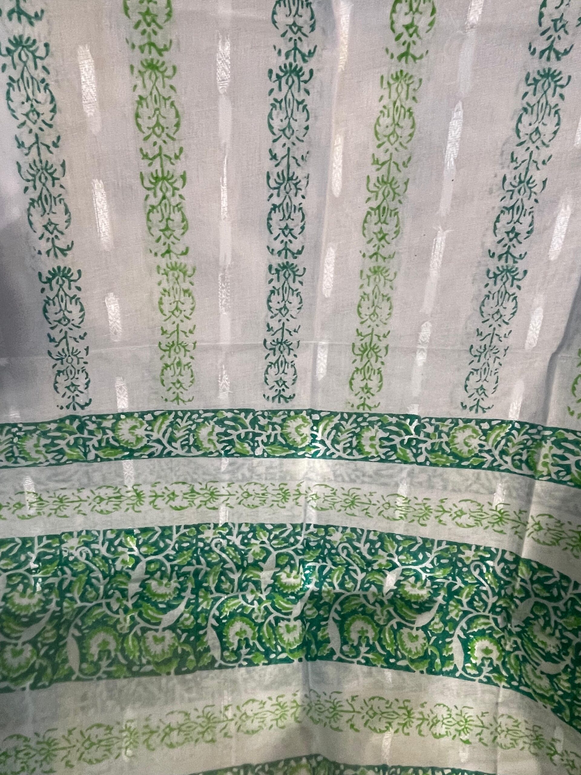 Teal Green with Lime Green & White Floral Block Print Lawn Unstitched Suit | White Lawn Dupatta - Image 5