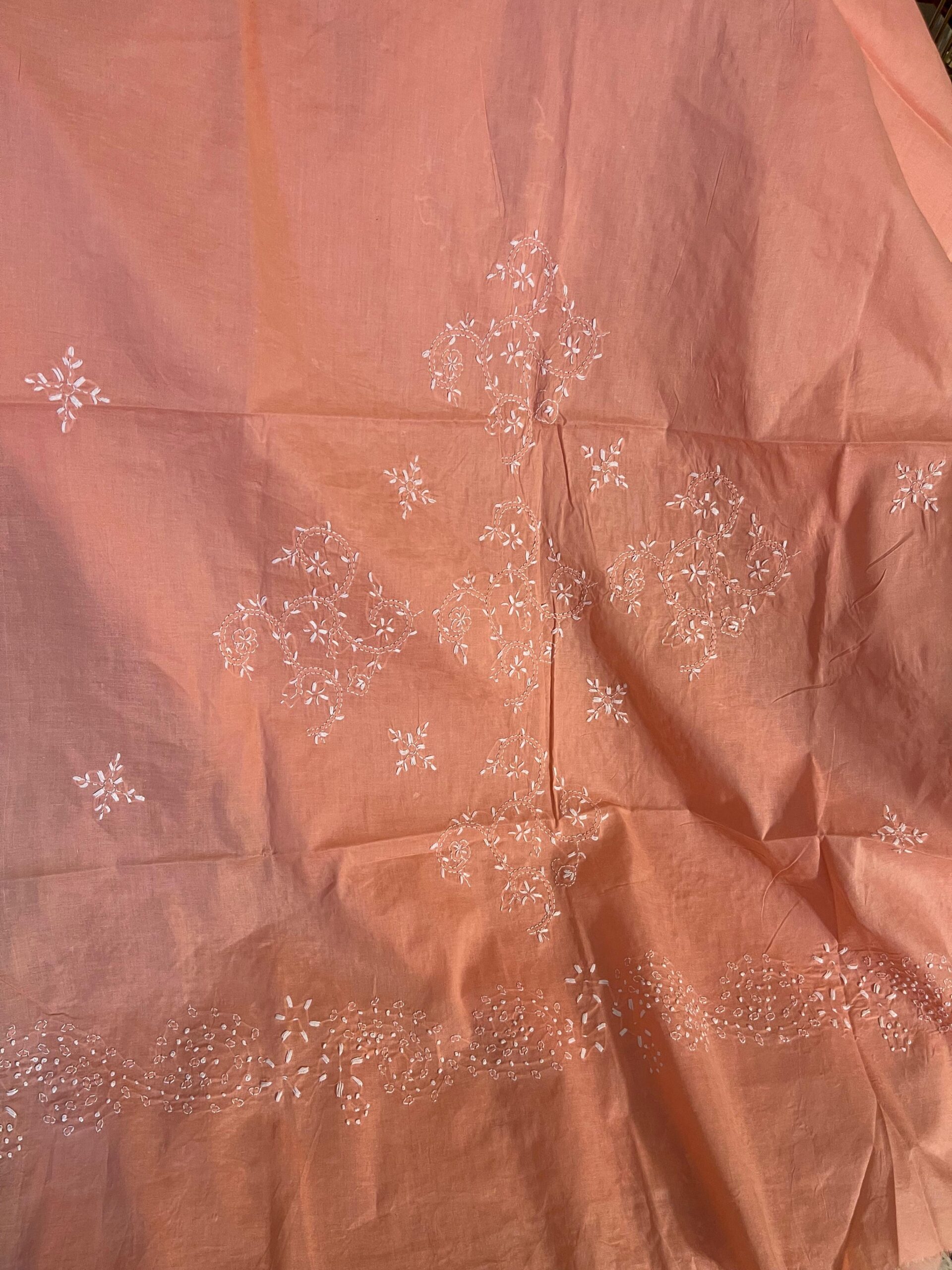 Peach Handmade Chikankari Embroidered Lawn 2 Piece Unstitched Suit with Embroidered Dupatta - Image 3