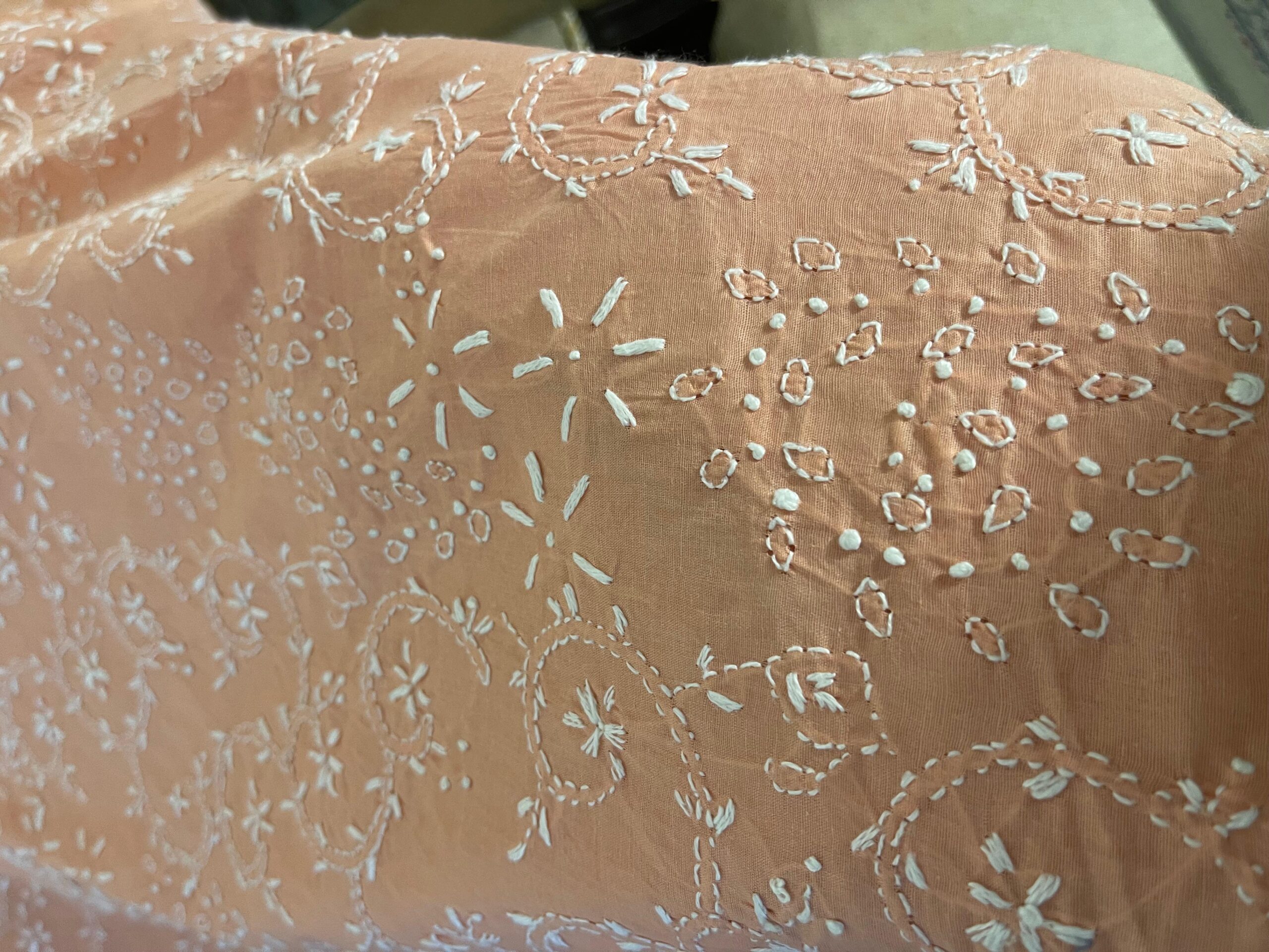 Peach Handmade Chikankari Embroidered Lawn 2 Piece Unstitched Suit with Embroidered Dupatta - Image 4