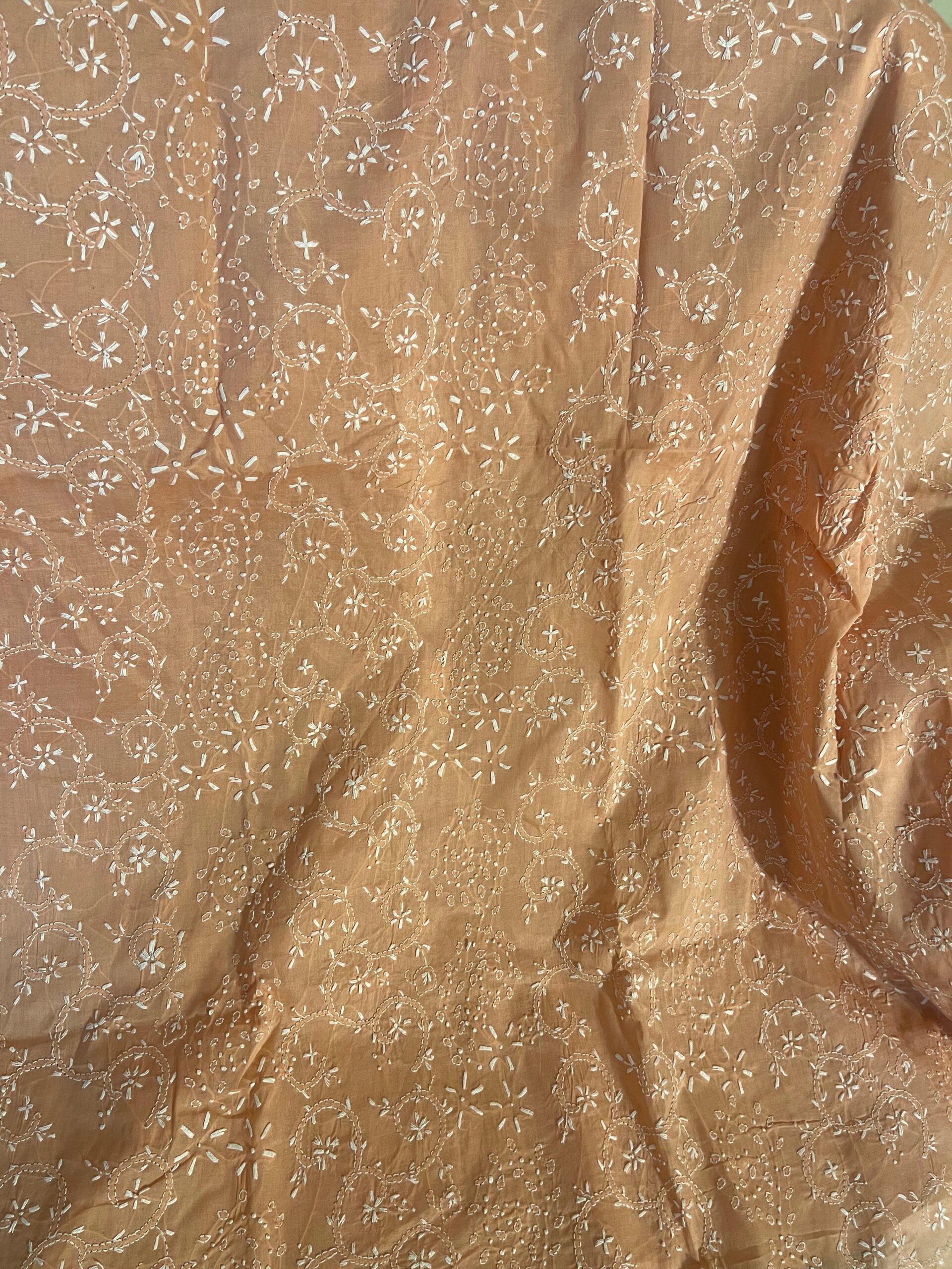 Peach Handmade Chikankari Embroidered Lawn 2 Piece Unstitched Suit with Embroidered Dupatta - Image 5