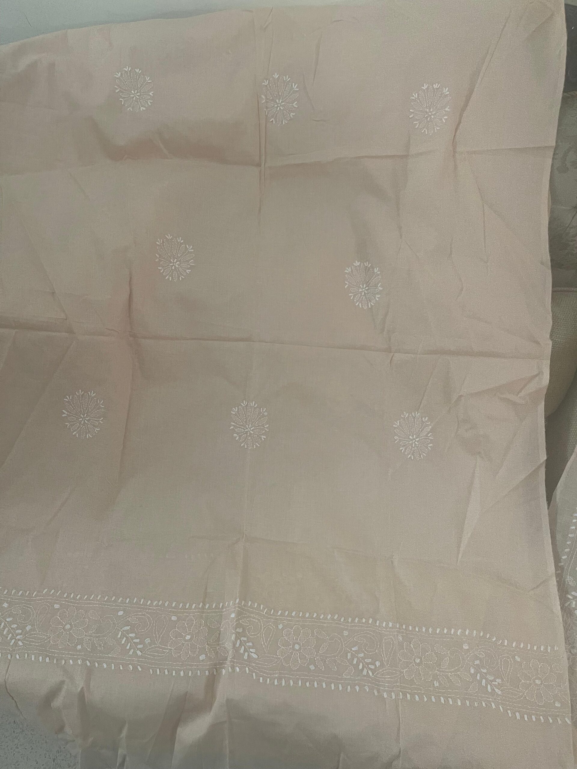Beige Handmade Chikankari Pure Lawn 2 Piece Unstitched Suit with Elegant Lawn Dupatta - Image 3
