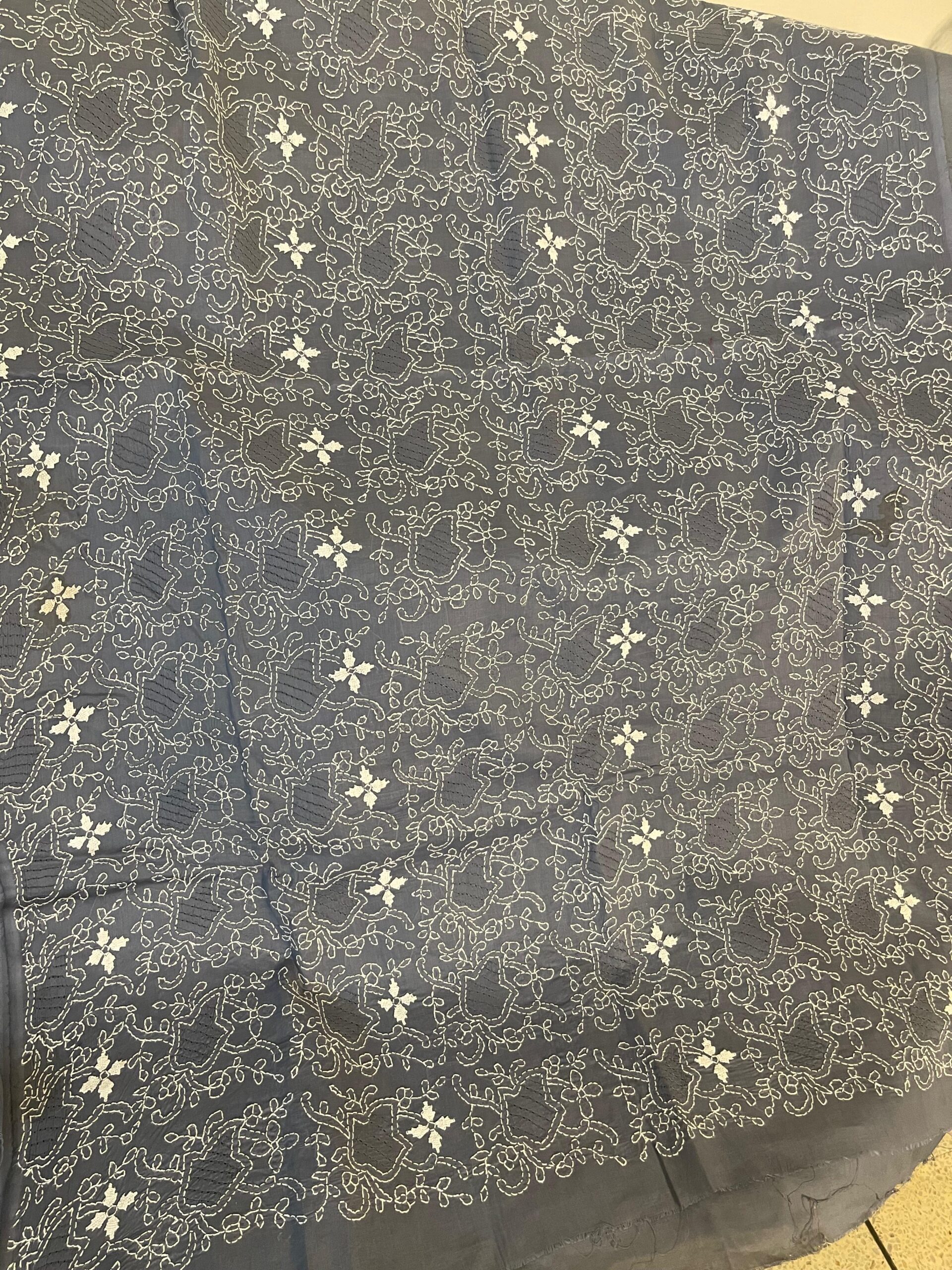Steel Grey Handmade Chikankari Pure Lawn 2 Piece Unstitched Suit with Embroidered Lawn Dupatta - Image 3