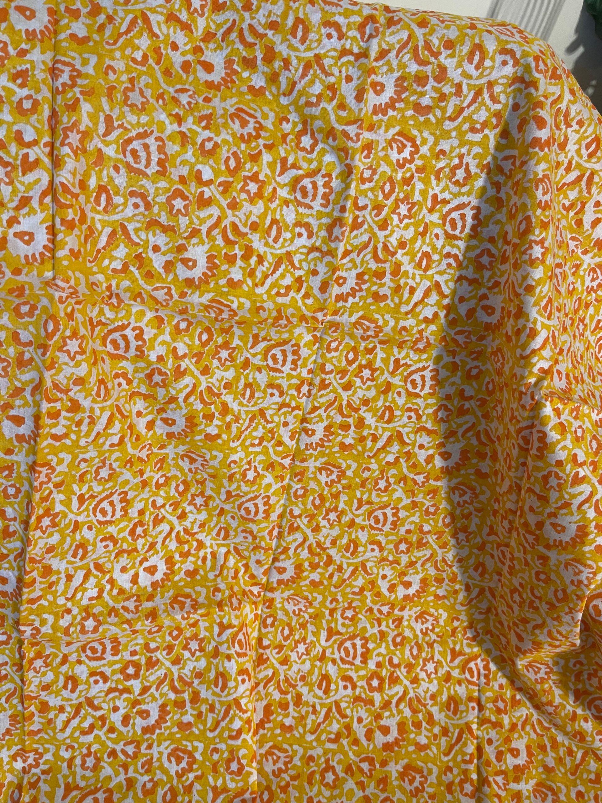 Sunset Yellow & Tangerine Orange Hand Block Printed Pure Lawn Suit with Broshia Dupatta - Image 2