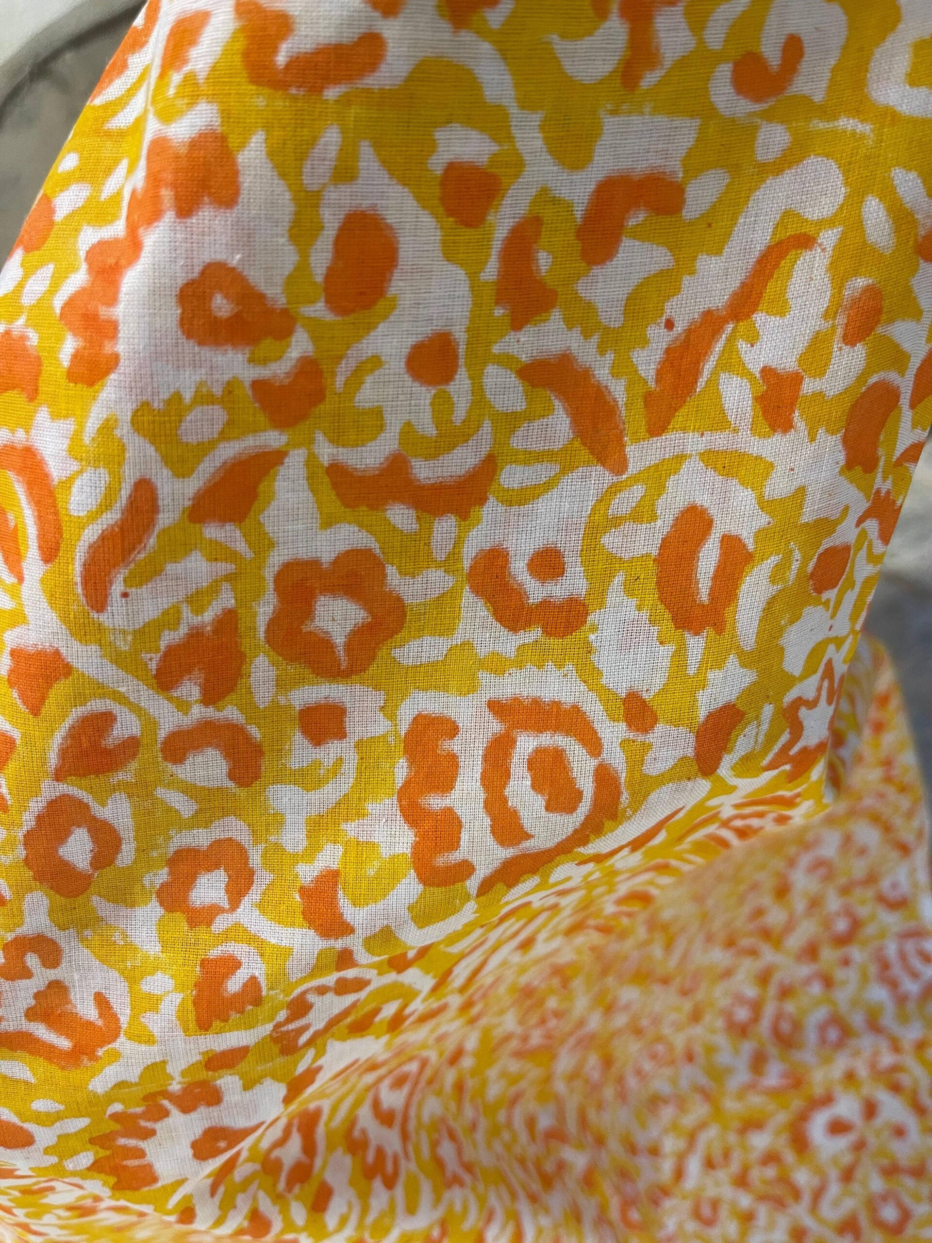 Sunset Yellow & Tangerine Orange Hand Block Printed Pure Lawn Suit with Broshia Dupatta - Image 3