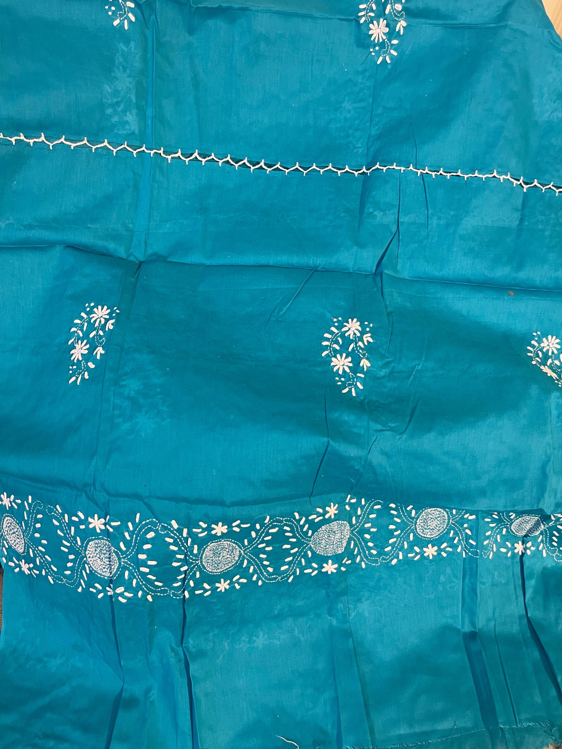 Teal with Cream Chikankari Embroidery Pure Lawn Unstitched Suit | Teal Pure Lawn Dupatta - Image 2