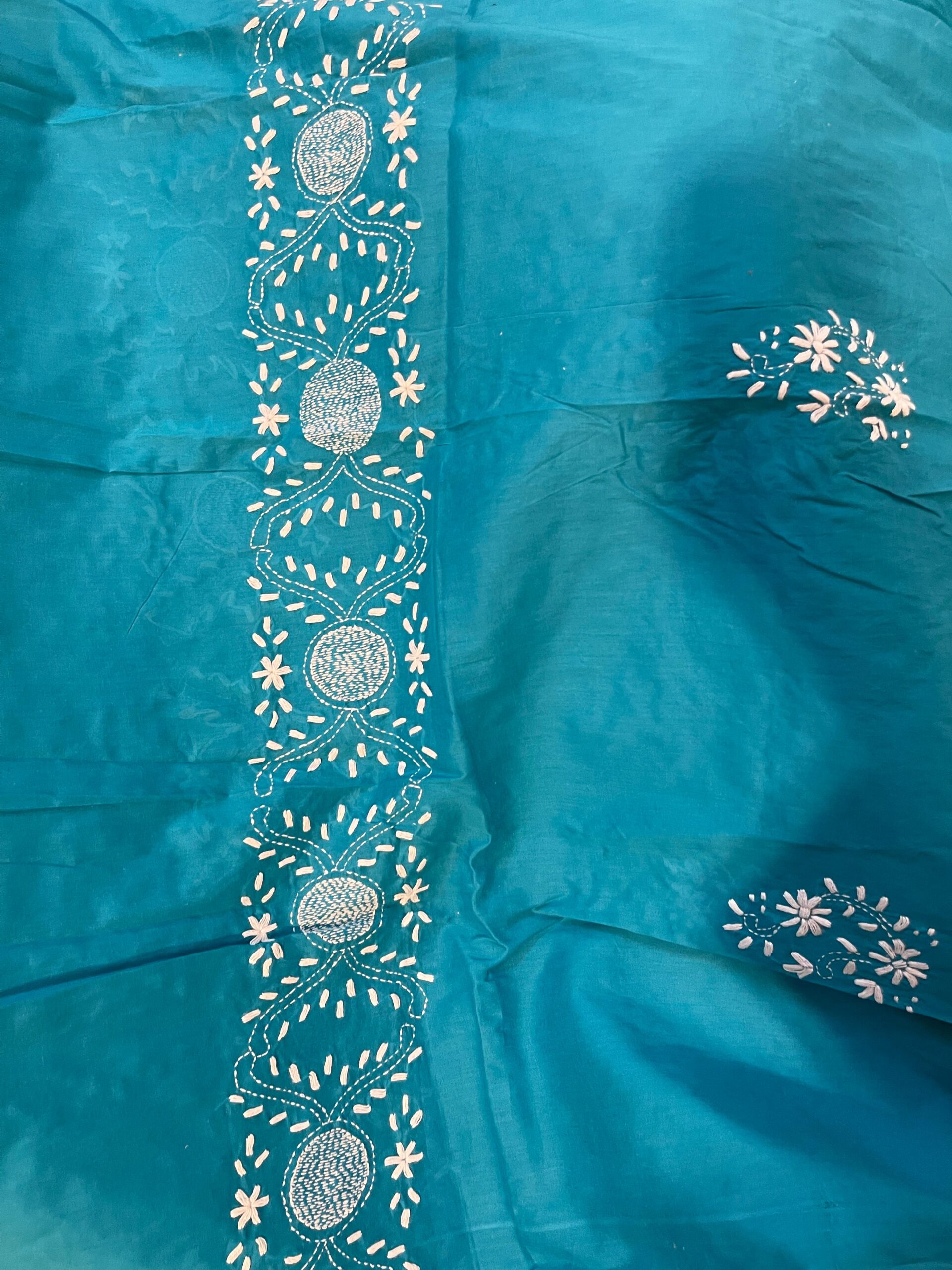 Teal with Cream Chikankari Embroidery Pure Lawn Unstitched Suit | Teal Pure Lawn Dupatta - Image 3