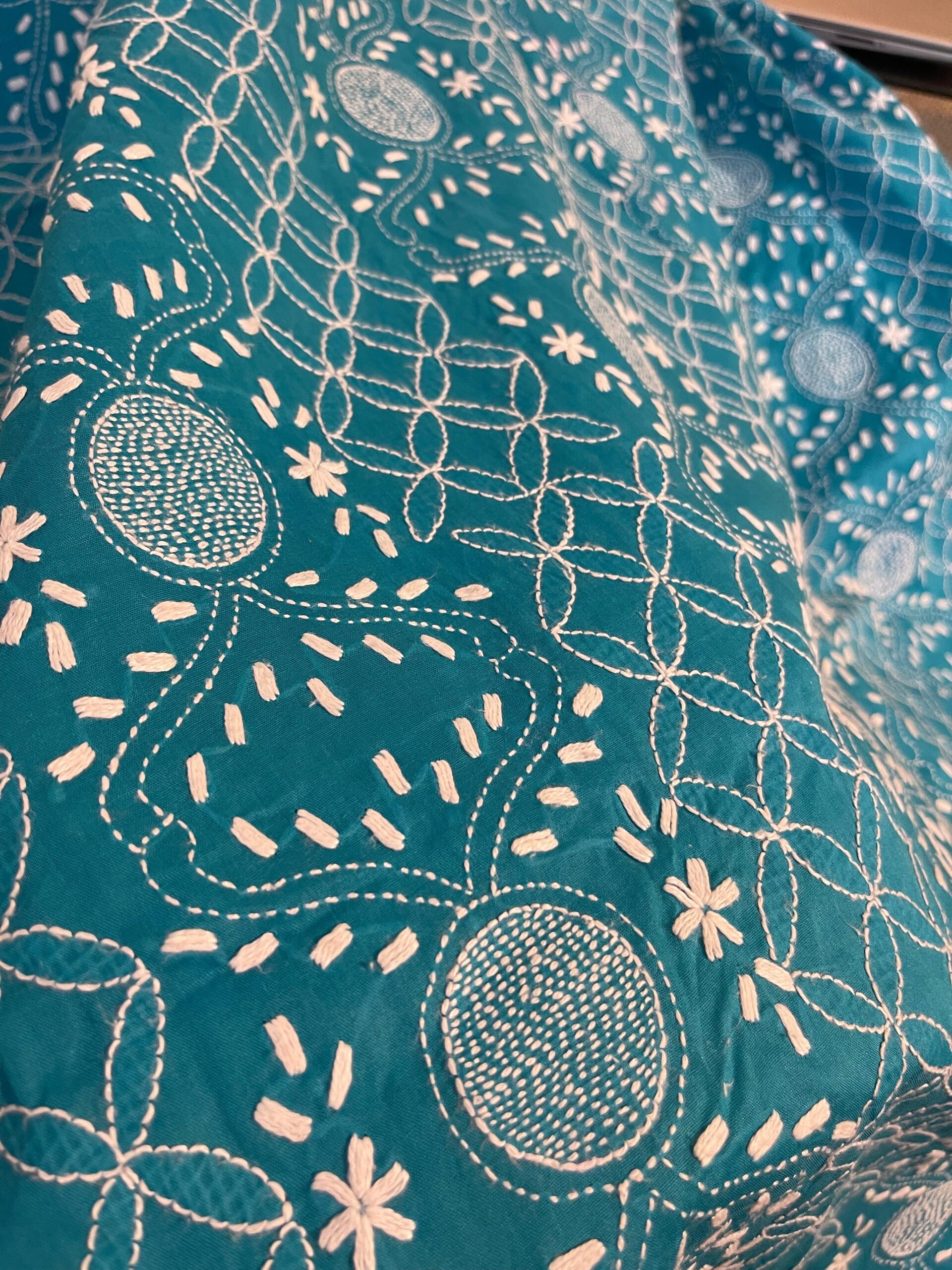 Teal with Cream Chikankari Embroidery Pure Lawn Unstitched Suit | Teal Pure Lawn Dupatta - Image 4